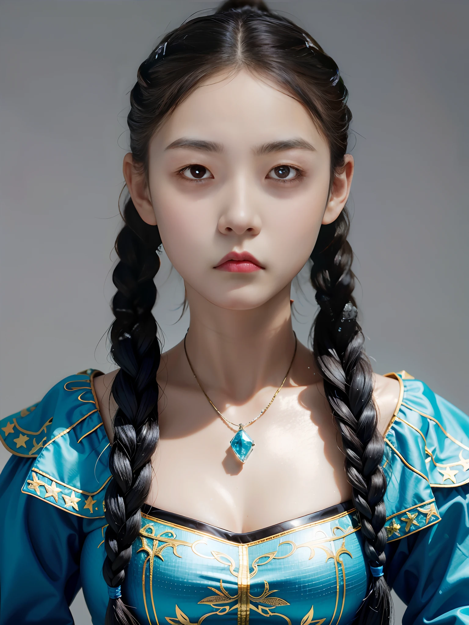 1个Giant Breast Girl,The hair is very messy,|blue eyes,Very nice long hair,Twist braids,Very nice and beautiful face,Shiny and shiny beautiful skin,独奏,hyper qualit,hard focus,filmgrain,超高分辨率,tmasterpiece,Sparkling beautiful details crystal clear light blue eyes