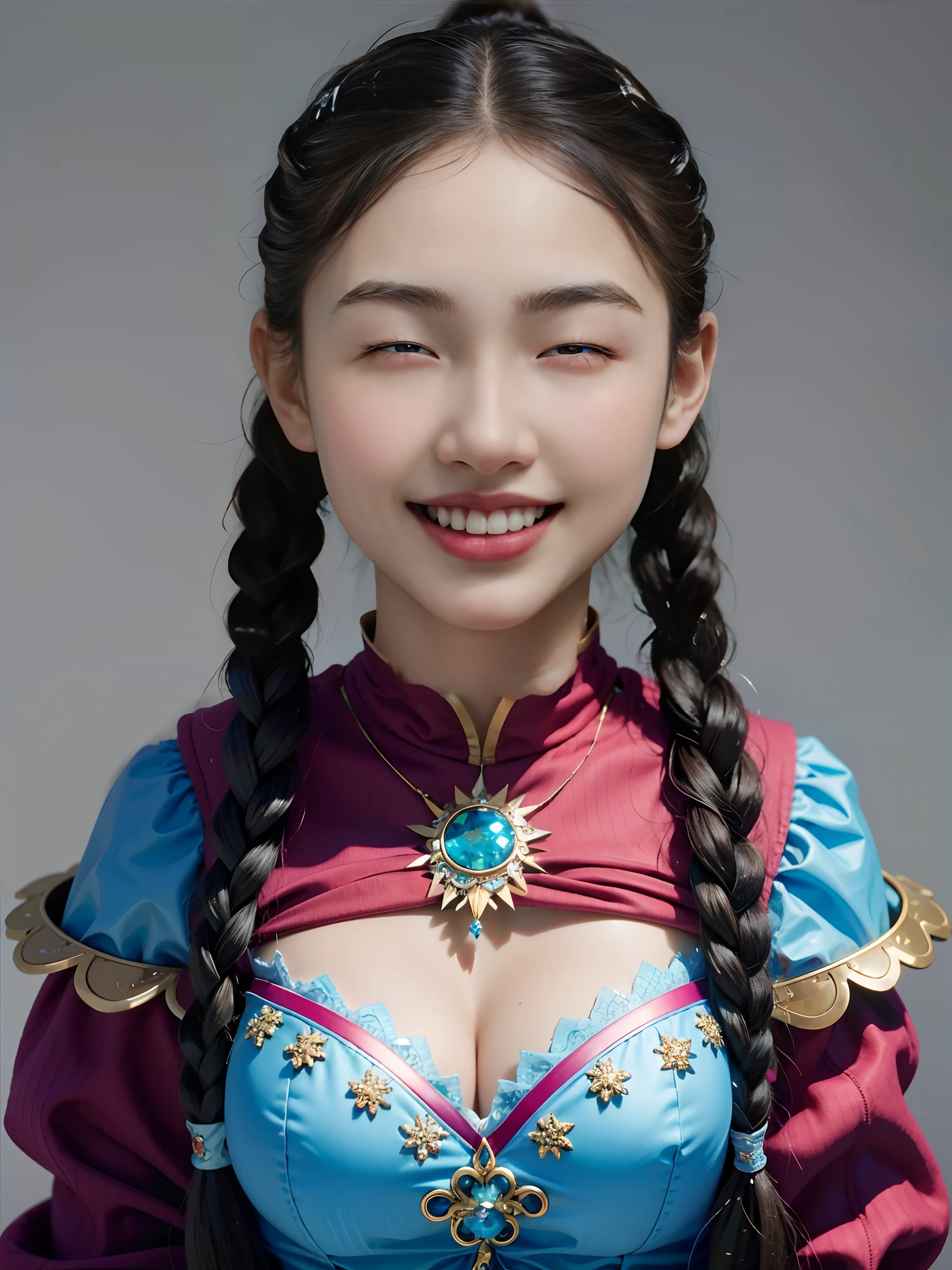 1个Giant Breast Girl，The hair is very messy，|blue eyes，Very nice long hair，Twist braids，Very nice and beautiful face，Shiny and shiny beautiful skin，独奏，hyper qualit，hard focus，filmgrain，超高分辨率，tmasterpiece，Sparkling beautiful details crystal clear light blue eyes