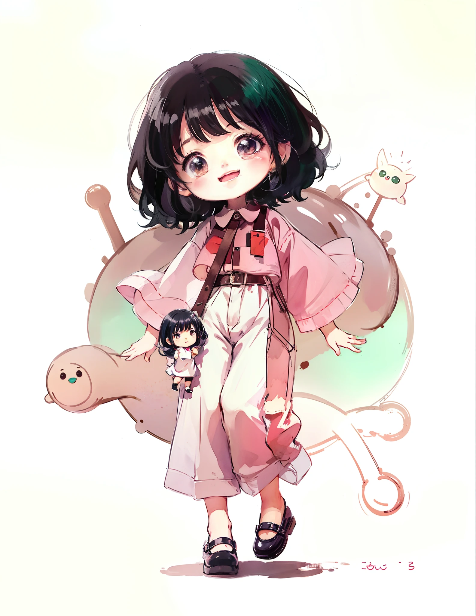 Anime girl with black hair and green eyes holding a doll, lovely art style, Cute anime style, anime moe art style, High Quality Anime Art Style, Style anime, cute kawaii girls, Cute anime girl, Cute anime, anime visual of a cute girl, in an anime style, anime art style, Anime style. 8K, Anime art style, In anime style