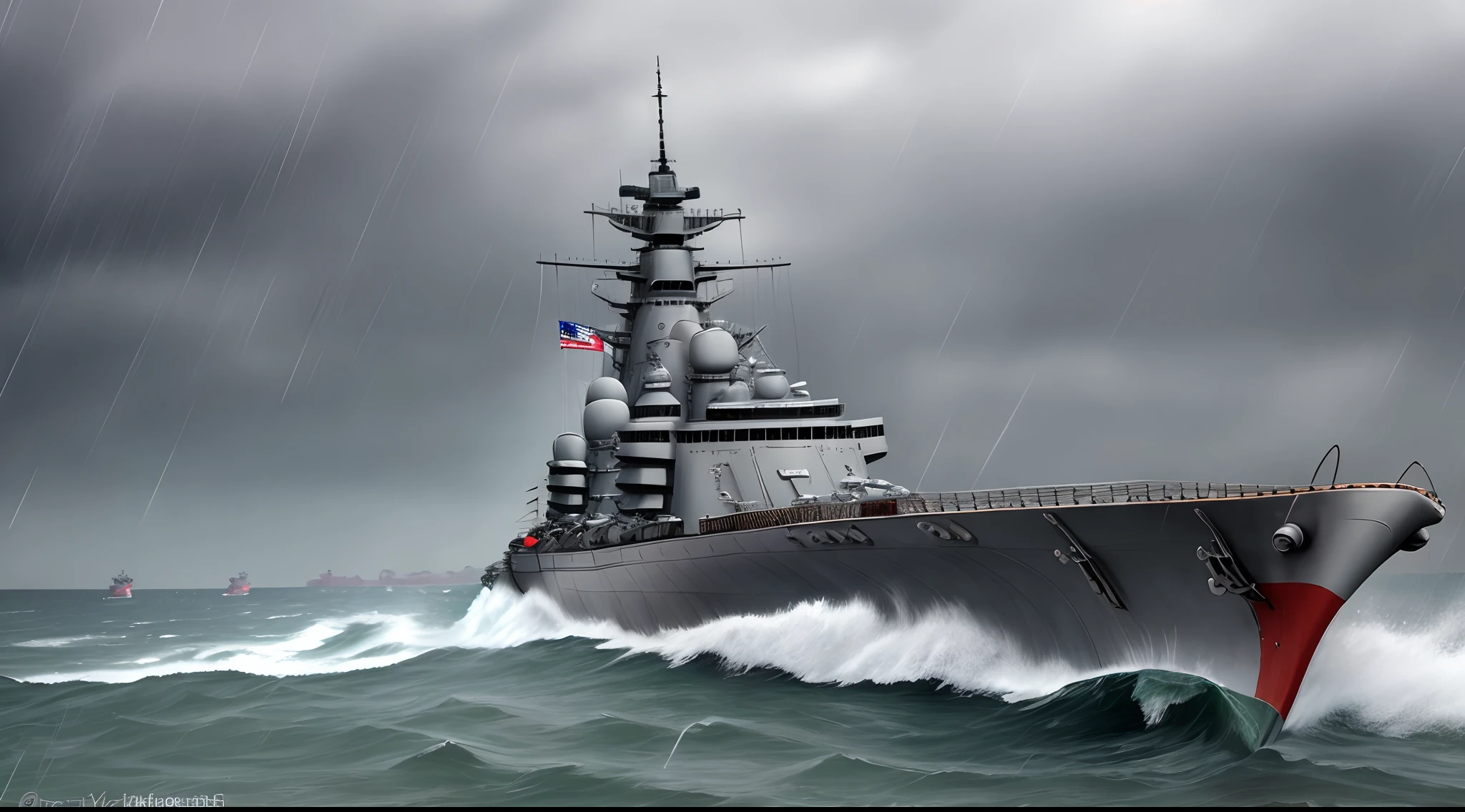 Battleship Yamato in the rain