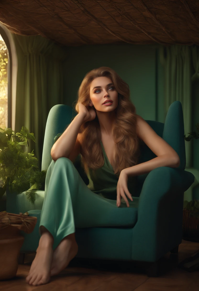 (best quality,4k,8k,highres,masterpiece:1.2),ultra-detailed,(realistic,photorealistic,photo-realistic:1.37),soft skin,human-like scales,greenish-blue eyes,vivid colors,sharp focus,comfortable pillows,cozy room atmosphere,sitting on a sofa,glowing with vitality,exposed long hair,sharp claws,a cute face,with a look of fear and surprise in her big eyes,beautiful lips under the dark glow of the TV,moist and sticky scales,fragrance of the room