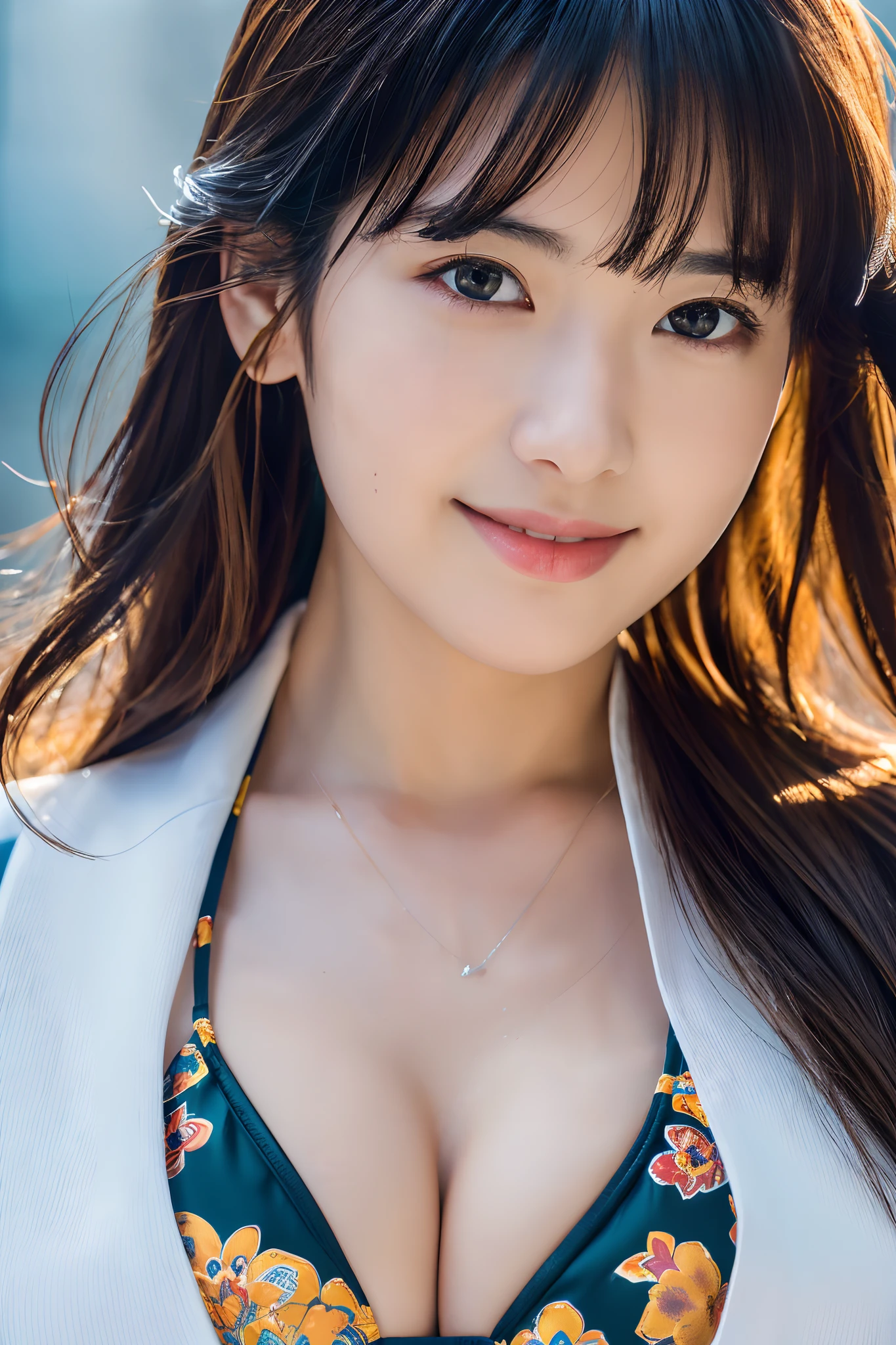 (masutepiece:1.3), (8K, Photorealistic, Raw photo, Best Quality: 1.4), Japanese, (1girl in), Beautiful face, (Realistic face), (Black hair), Beautiful hairstyle, Realistic eyes, Beautiful detailed eyes, (Realistic skin), Beautiful skin, Attractive, 超A high resolution, A hyper-realistic, Highly detailed, Golden ratio,School uniform. (3 Gills:1.5),  (Sony Alpha 1, 50.1 megapixel full-frame CMOS sensor, 8K video recording function), (telephoto lens), (Realistic),(8K, 超A high resolution, Best Quality, masutepiece:1.2),Ultra-detailed,beautifull detailed face, FULL ANATOMY,(Beautiful detailed eyes:1.3),Smile,extremely delicate and beautiful,
Extremely detailed,
nffsw,
Unity,
8K Wallpaper,
amazing,
finely detail,
Ultra-detailed,
High resolution,
Extremely detailed,
extremely detailed eye and face,Wet, ((Luxury Hotels:1.1)),((Colorful micro bikini:1.1)), [Ponytail],(huge-breasted, cleavage:1.3),