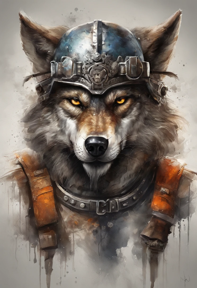 最高品質, dramatic light, Scary gestures., Fierce expression, Epic atmosphere, (((Wolf head helmet))), (((full-body-shot))),Metal wolf, Cyborg, Cyberpunk Style, machine, ((intricate detailed)), HDR, ((intricate detailed, hyperdetailed)), Incandescent lamps, cinematic shot, vignette, Beckground bokeh effect, (FANG), (full-body-shot).
