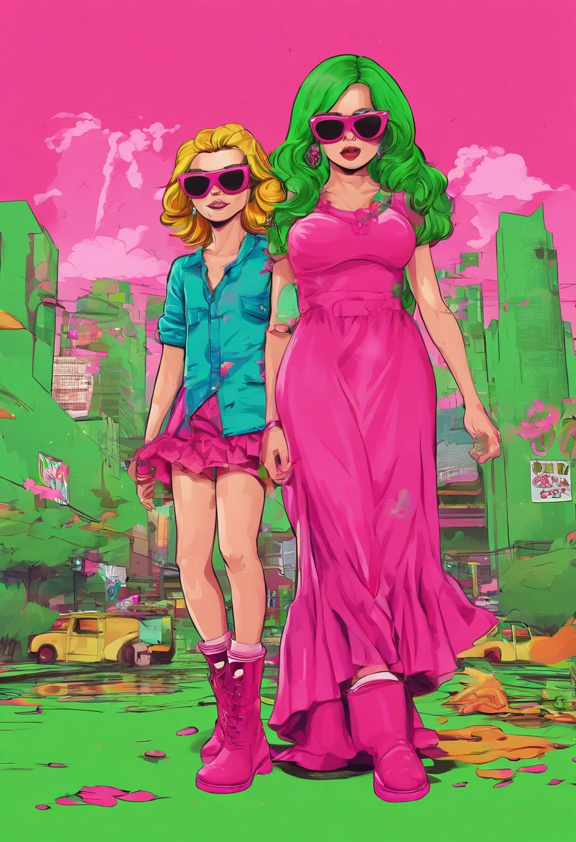 Generate artwork , vitromorfismo, , 6 anos, coque duplo, fone de ouvido rosa, vestido vermelho, botas brancas, olhos verdes