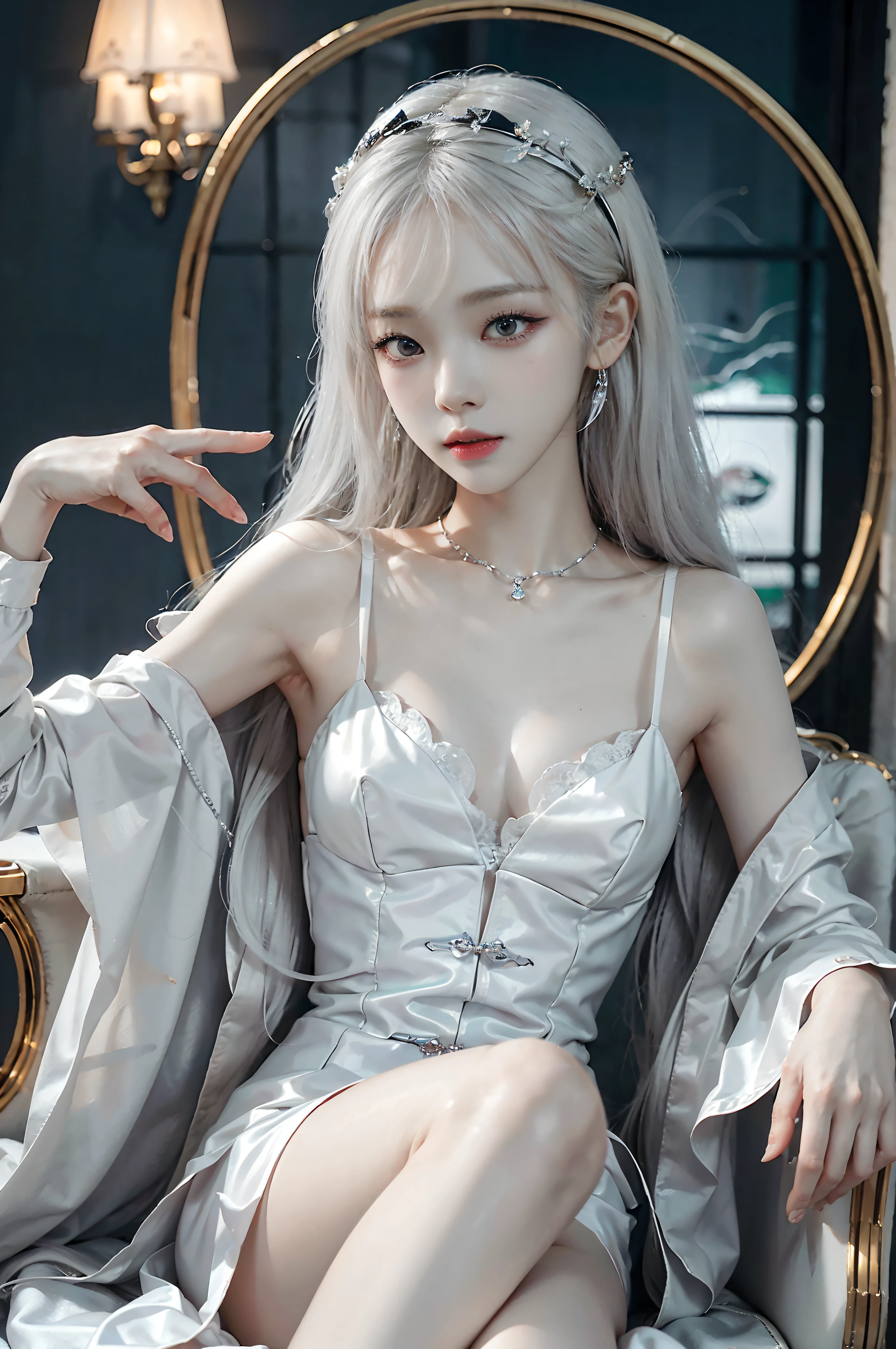 (Ultra-detailed, high resolucion,8K,professional),Beautiful detailed eyes,Beautiful details lips,extremely detailed eyes and face,long eyeslashes,1Girl,Pale Ghost Girl,White porcelain skin,Soft portraits,Red lips,White dress,white hat,Guweiz style artwork,Pale Young Ghost Girl,White porcelain skin,Created by: Russell Dongjun Lu,Delicate milky porcelain skin,Elegant lady with porcelain skin and fairy-tale features