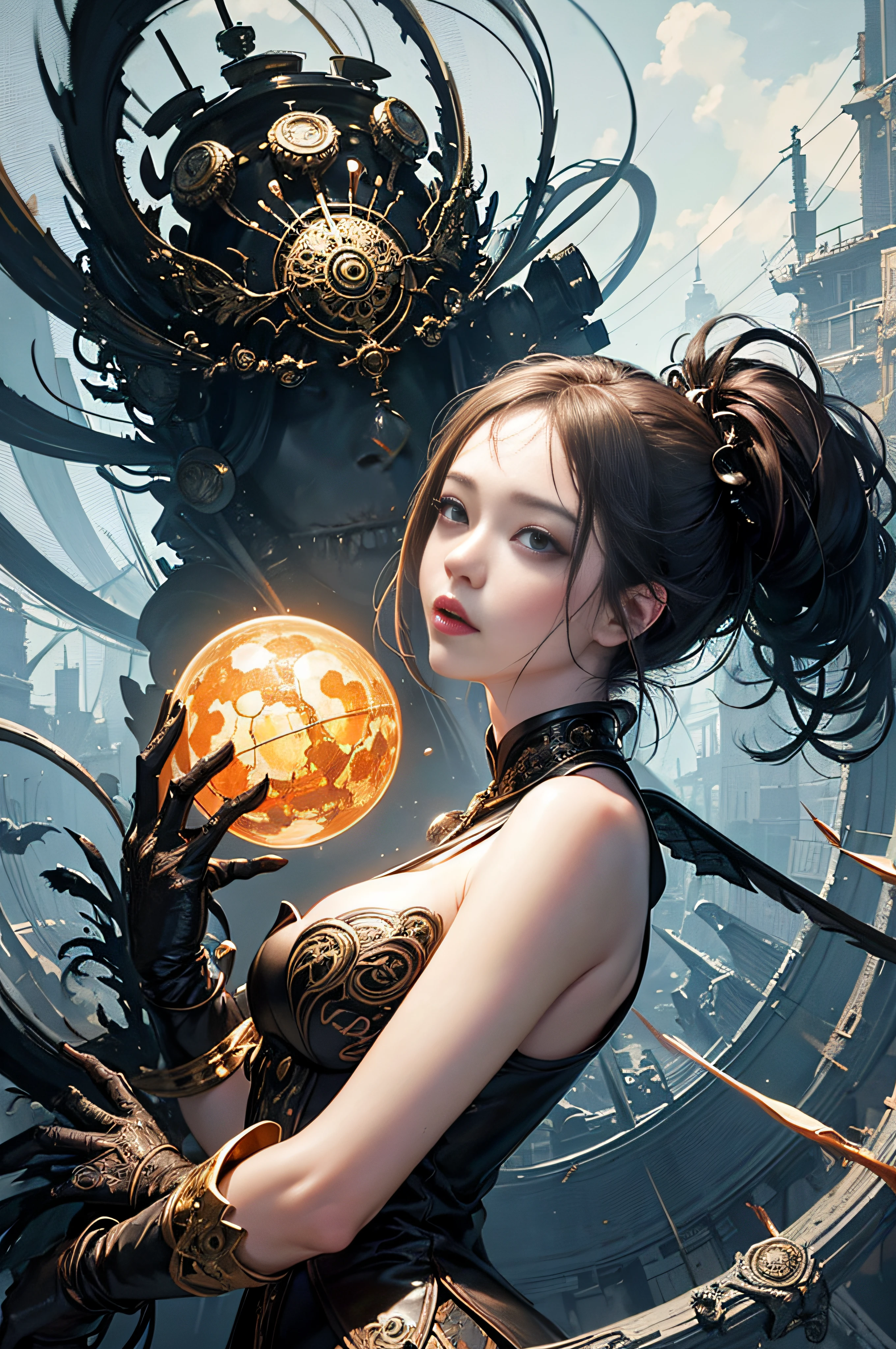 official art, unity 8k wallpaper, ultra detailed, beautiful and aesthetic, masterpiece, best quality, (zentangle, mandala, tangle, entangle), (fractal art:1.3) , 1girl, extremely detailed, dynamic angle, cowboyshot, the most beautiful form of chaos, elegant, a brutalist designed, vivid colours, romanticism, by james jean, roby dwi antono, ross tran, francis bacon, michal mraz, adrian ghenie, petra cortright, gerhard richter, takato yamamoto, ashley wood, atmospheric, ecstasy of musical notes, streaming musical notes visible