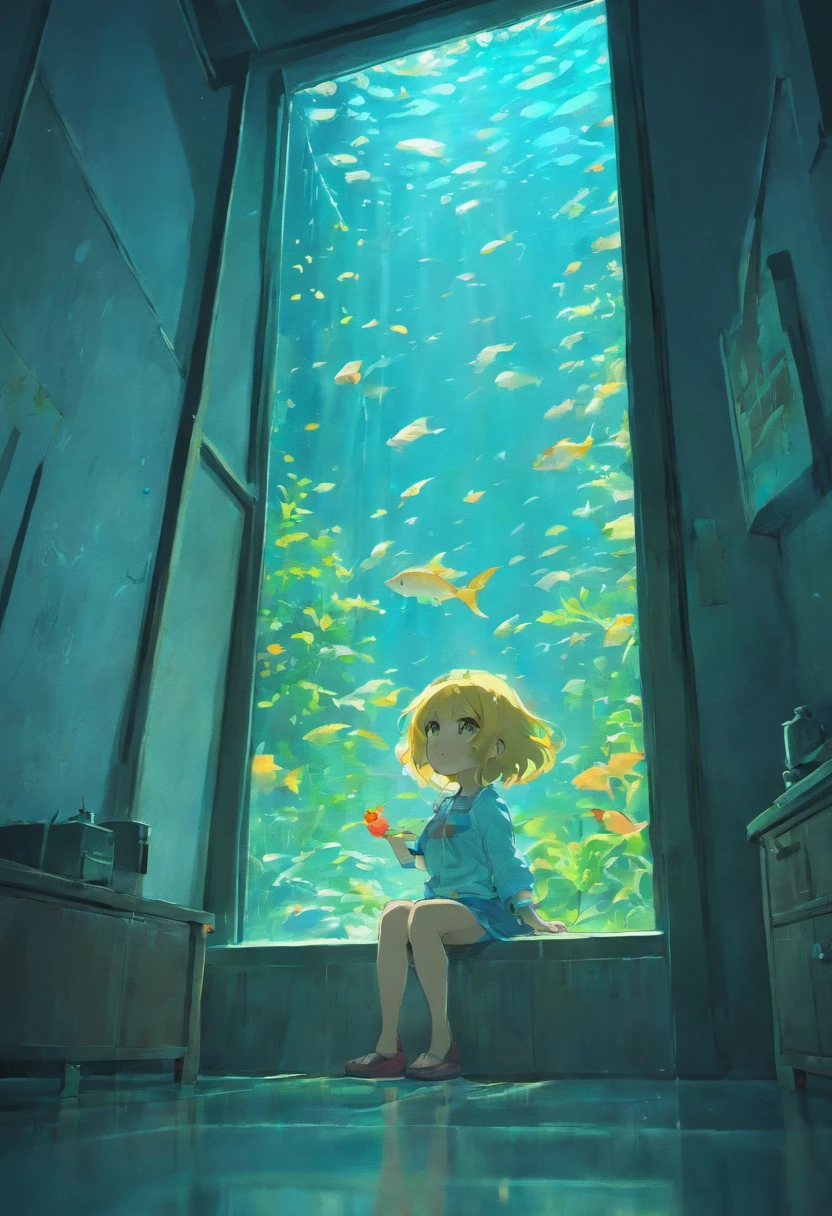 comic strips,anime big breast,younge boy,(natta,Moonlight poured in from the little boy's bedroom window,Illuminated a corner of the room。The little boy walked into the living room,Under the light, you can see the colorful fish in the fish tank slowly moving。)