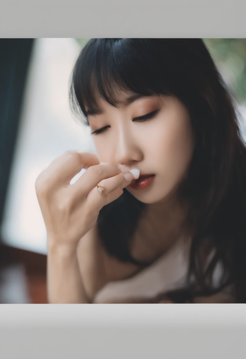Asian girl, sucking white penis, rubbing herself