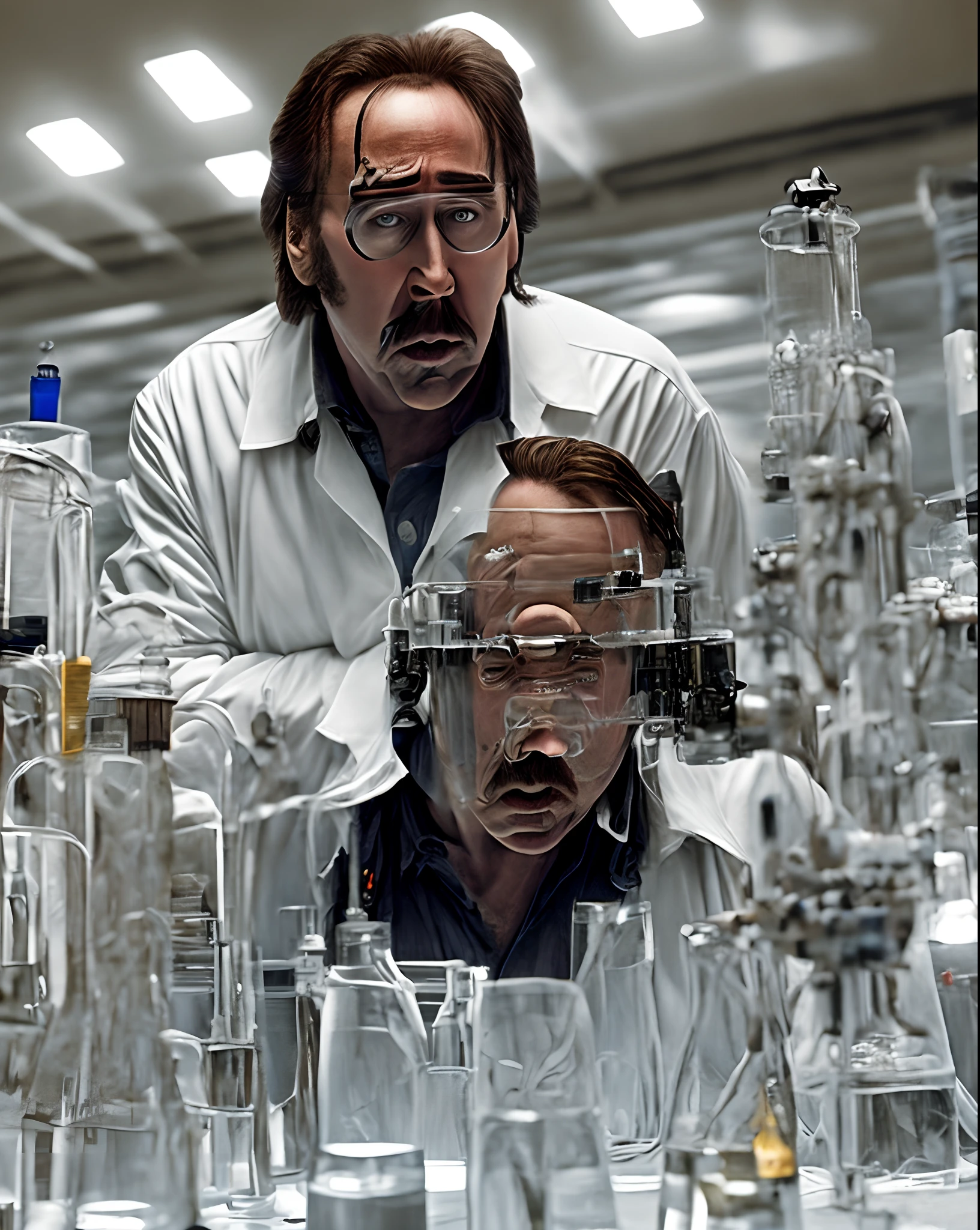 Nicolas Cage, Against Monsters, in the lab