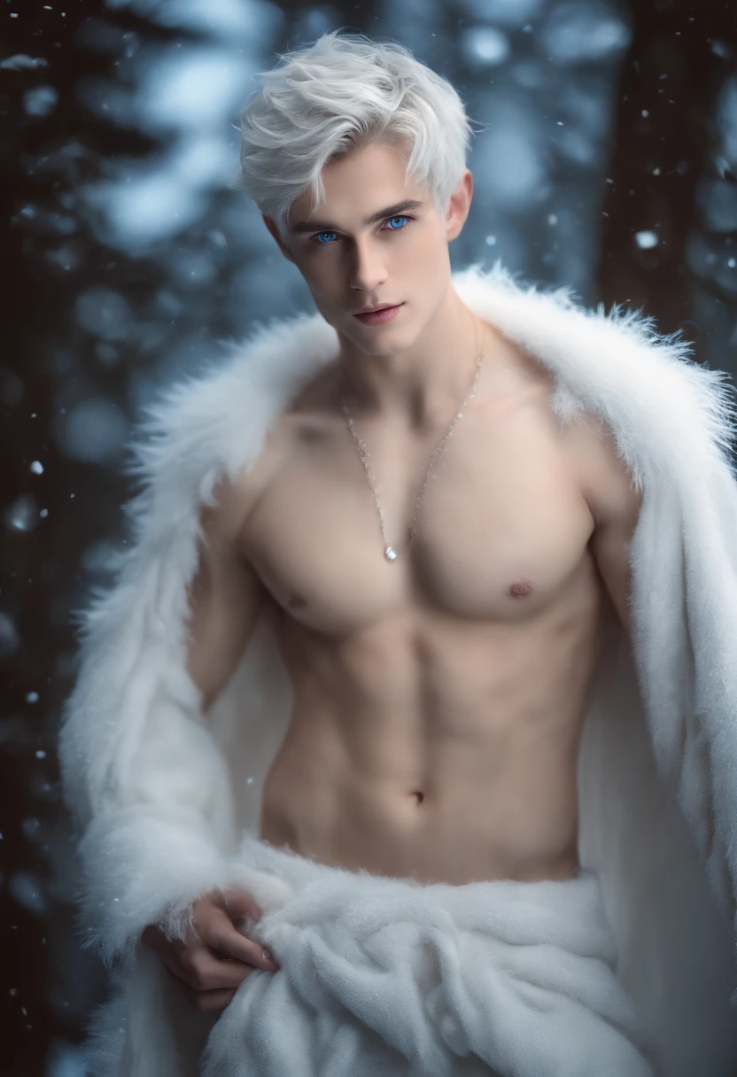 (8K, RAW photo, Highest quality) (((full-body shot:1.3))), (((blue eyes:1.5))), 18 years old, white pale skin, silver messy hair, silver medium hair, silver hair, (((jack frost:1.44))), ice magic, frost magic, magic cold, low angle shot, Realistic, (((fully naked:1.4))), , (((1 perfect :1.3))), 1 amazing , (((1 nice :1.2))), 1 beautiful , 1 great , 1 male , mal , perfect , male structure, male genitalia,, handsome man,frontage, Intricate details, Extremely detailed eyes and eyelashes, Manly, snow, snowing, snowed mountain, snowed pine-trees, (((dynamic pose:1.3))), ((movement pose:1.2))), Soft lighting, Cinematic lighting, Portrait, Exposing the pectoral muscles, male model, (((slim fit body:1.4))), ripped, defined body, Digital SLR, hyper qualit, Fujifilm XT3, Crystal clear, 8K UHD, High detail, Ultra photo realsisim, haar, ((Realistic skin), ((pores)), ((high detail skin)), volumettic light, far, complex 3D visualization, high detail, 1 handsome young man (nsfw) looking at the viewer (Pureerosface_V 1:0.6), pure, genuine human skin , (bare chest), vivid details, hyperrealistic, beautiful background, octane rendering, best quality, masterpiece, extremely detailed, computer graphics, unity, wallpapers (realistic, photorealistic: 1.37), stunning, fine details, masterpiece, best quality, official art, extremely detailed CG unity 8k wallpapers, (((Full Body))), ((Correct body structure)), (((Correct dissection))), (((Depth of field:1.5))), (((atmospheric perspective:1.4))) bow tie , naked
