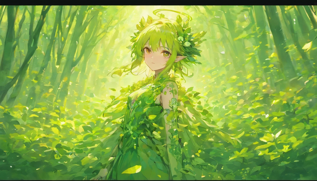 flora, rose, humanoid, anime, girl, fantasy, dryad, elf, forest, goddes, full body