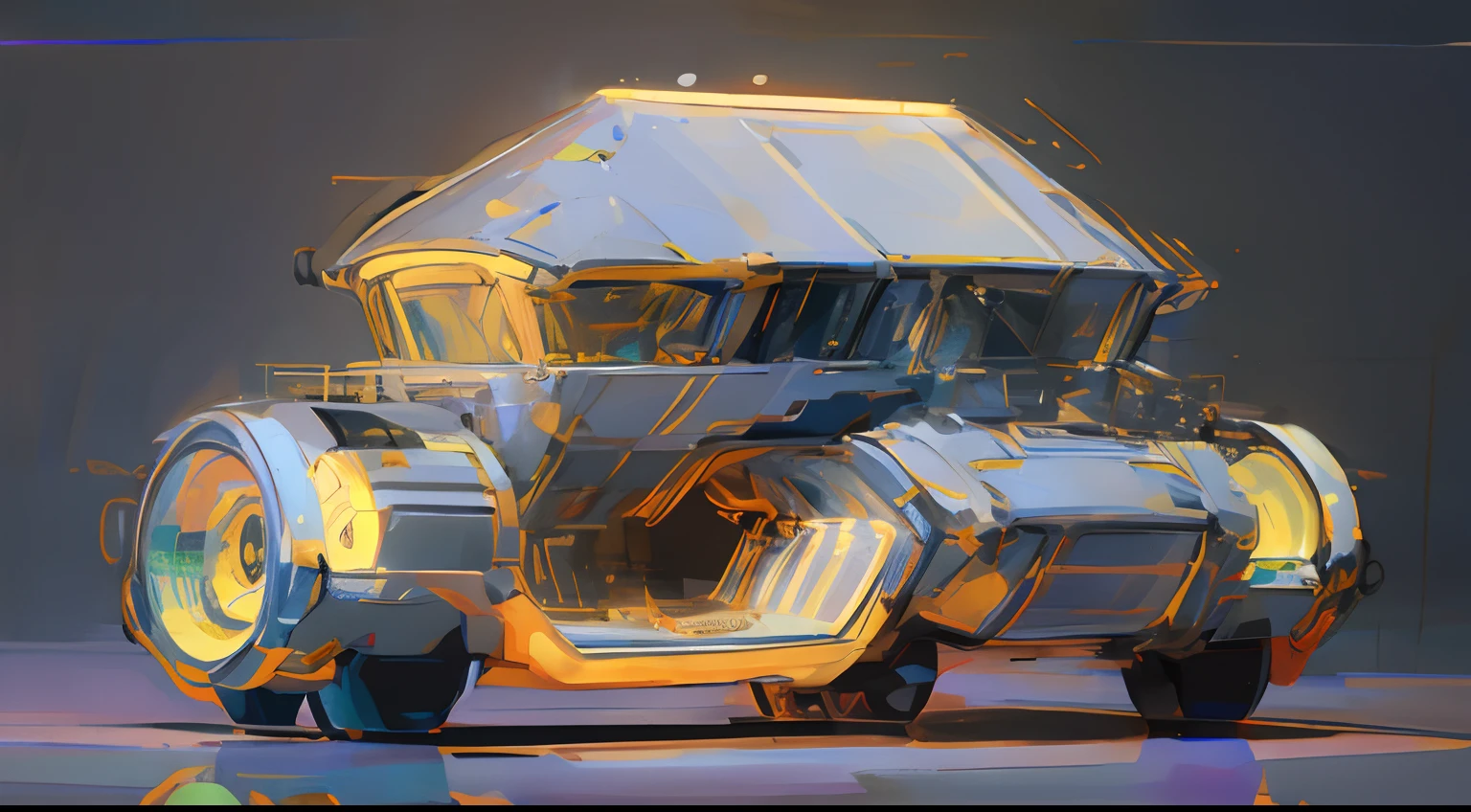 Car in the shape of a house, CreativeDesign, future design, neonlight, metallic luster