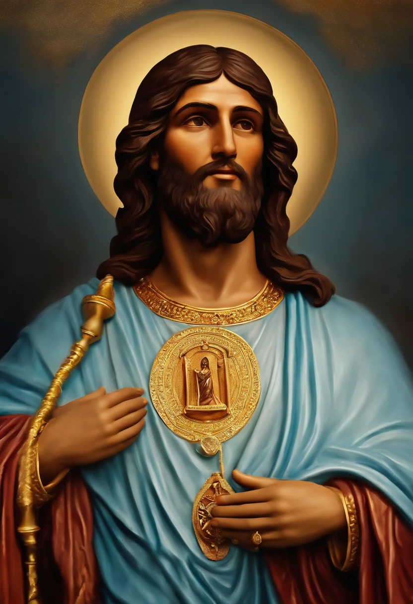 make Paul an apostle of Jesus, olhando para o lado, estatua, luz refletindo, semblante serio, calvo