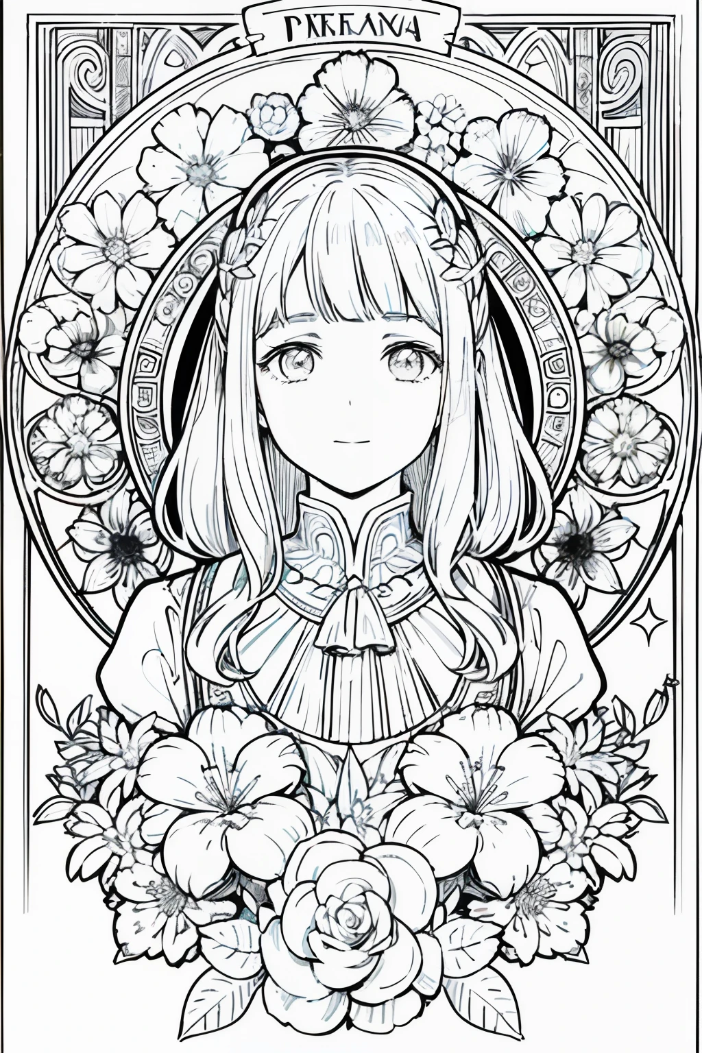 Retrato de la cara de mujeres hawaianas sonrientes con cabello largo y rizado, por lo tanto, Marco floral, Panel decorativo, abstracto
Arte de Alphonse Mucha, Sketchfab, character lines and scenes without colors and shadows.
(obra-prima, mejor calidad, Altas Resoluciones: 1.4), detallado, Detalles intrincados, 4k, , Arte lineal, Fibonacci,