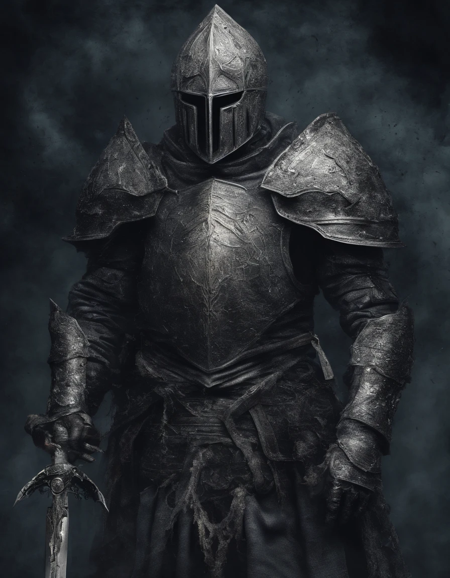 A fearsome warrior knight, Schnee, Kosmische Asche, artistic, kompliziert, psicodelic, episch
