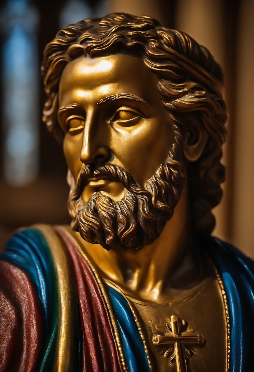 make Paul an apostle of Jesus, olhando para o lado, estatua, luz refletindo, semblante serio, careca