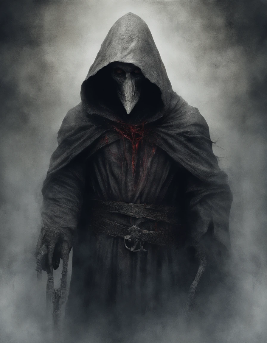 Humanoid Vulture, black cape, skull embedded in the cape on the left arm, skull embedded in the stomach, Dark energy