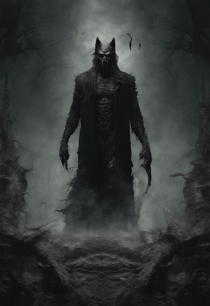 Steaming Wolf Man Body In The Middle Is A Planet, Tentakel im Universum, Lovecraftianoa-Inspiration, Lovecraftianoo kosmische Angst, Lovecraftian Hellscape, Fantasy und kosmischer Horrorfilm, Lovecraftian atmosphere, Lovecraftianisch, Ein Planet im offenen Weltraum