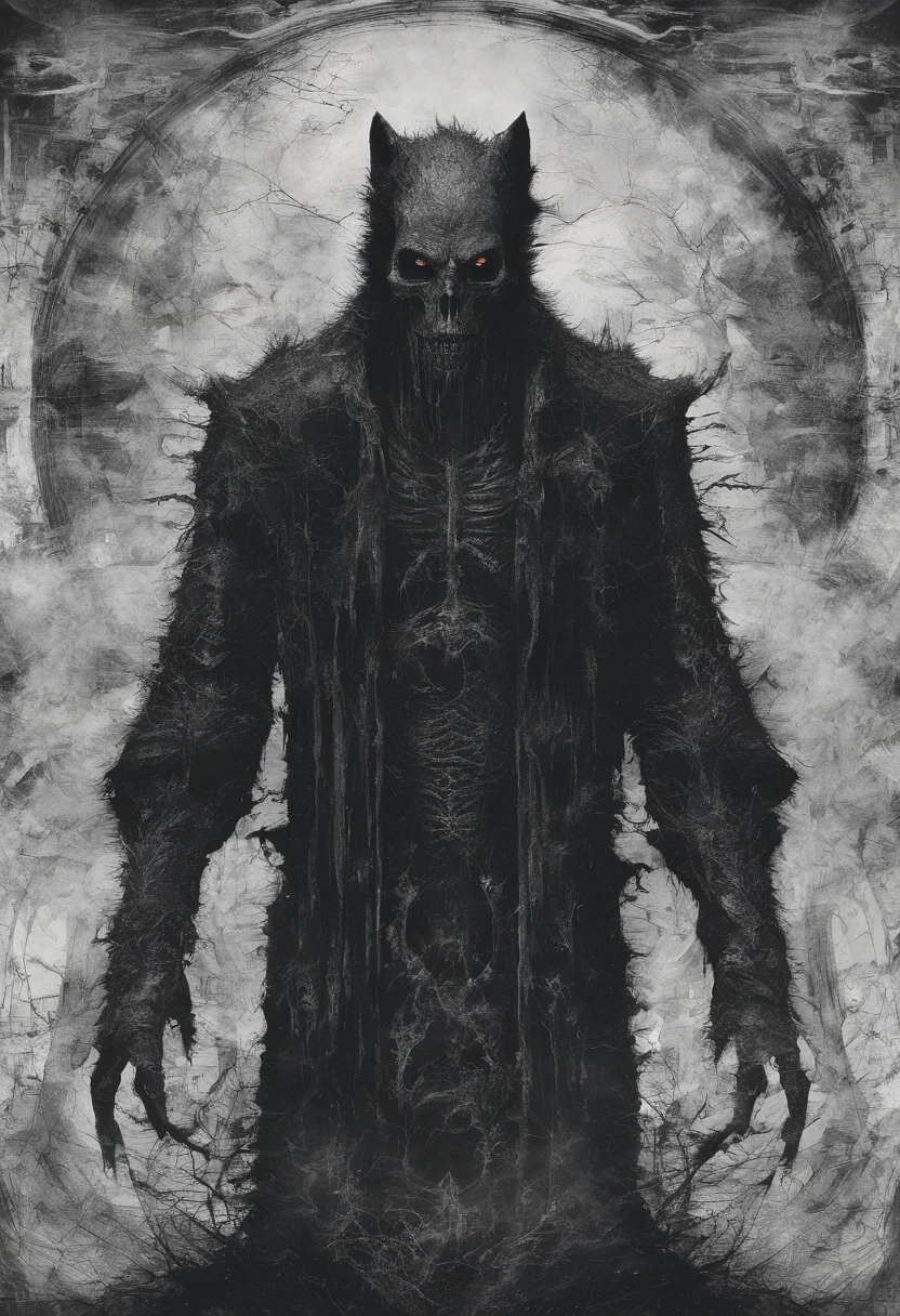 Steaming Wolf Man Body In The Middle Is A Planet, Tentakel im Universum, Lovecraftianoa-Inspiration, Lovecraftianoo kosmische Angst, Lovecraftian Hellscape, Fantasy und kosmischer Horrorfilm, Lovecraftian atmosphere, Lovecraftianisch, Ein Planet im offenen Weltraum