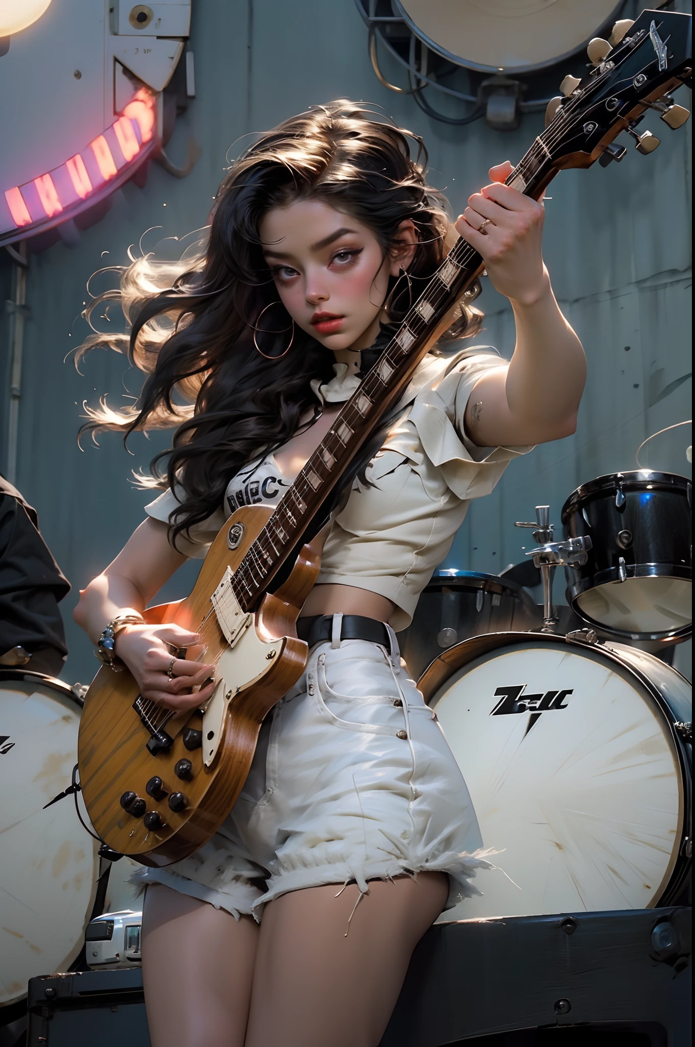 Gorgeous rocker playing electric guitar, She moves to the beat of the music. She enjoys the spectacle, Hair develops, And the strings of the guitar sound thin underneath it, Graceful fingers. Girl Star. Rock Girl.
Gorgeous rocker playing electric guitar and moving to the beat of the music. She explodes all over her body – enjoying the spectacle, Her hair is loose, And the strings of the guitar sound thin underneath it, Graceful fingers. Famous Girl. Rock Girl.