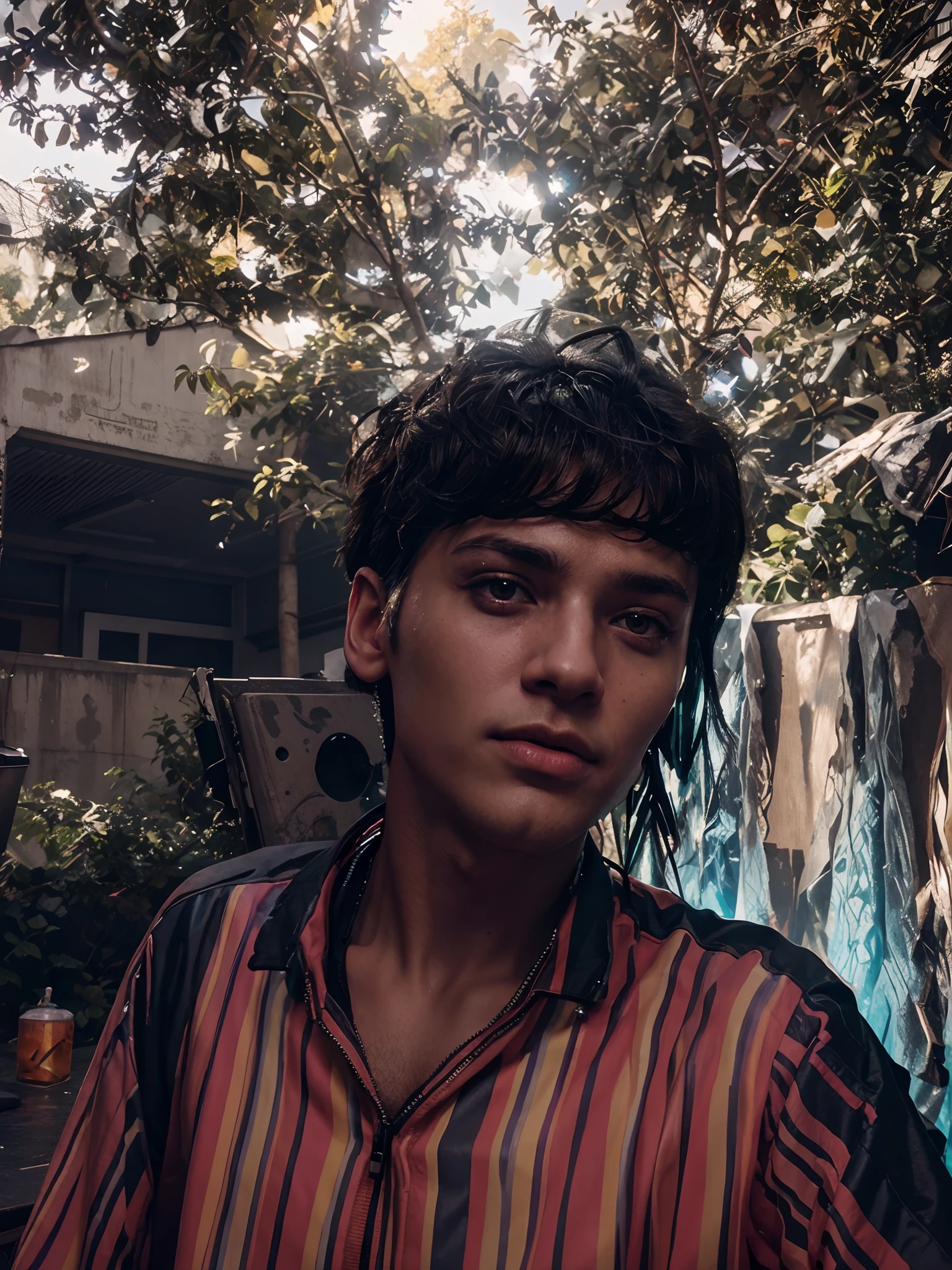 Change background with a cyberpunk handsome boy, ultra realistic, digital painting