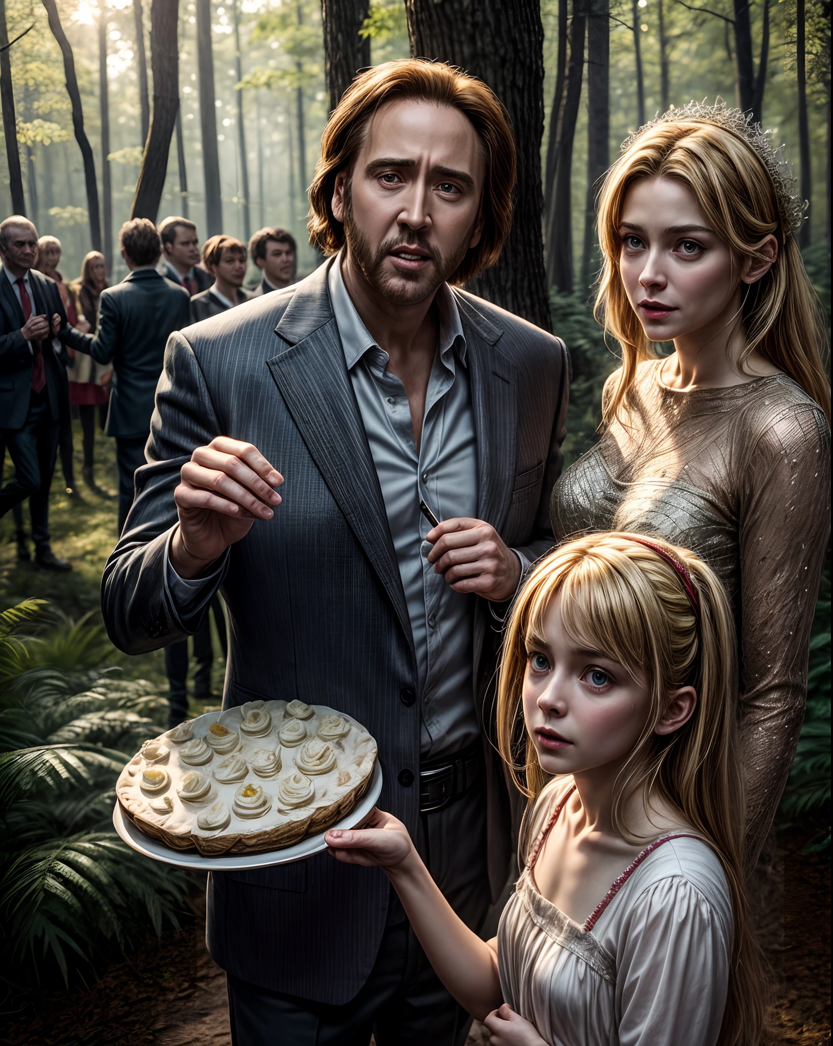 Nicolas Cage, At a pyanaya party in the woods, with characters from different movies.