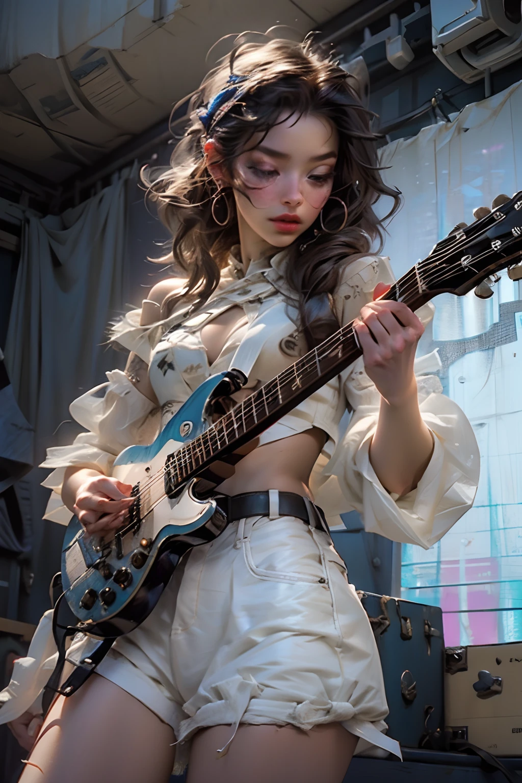 Gorgeous rocker playing electric guitar, She moves to the beat of the music. She enjoys the spectacle, Hair develops, And the strings of the guitar sound thin underneath it, Graceful fingers. Girl Star. Rock Girl.
Gorgeous rocker playing electric guitar and moving to the beat of the music. She explodes all over her body – enjoying the spectacle, Her hair is loose, And the strings of the guitar sound thin underneath it, Graceful fingers. Famous Girl. Rock Girl.