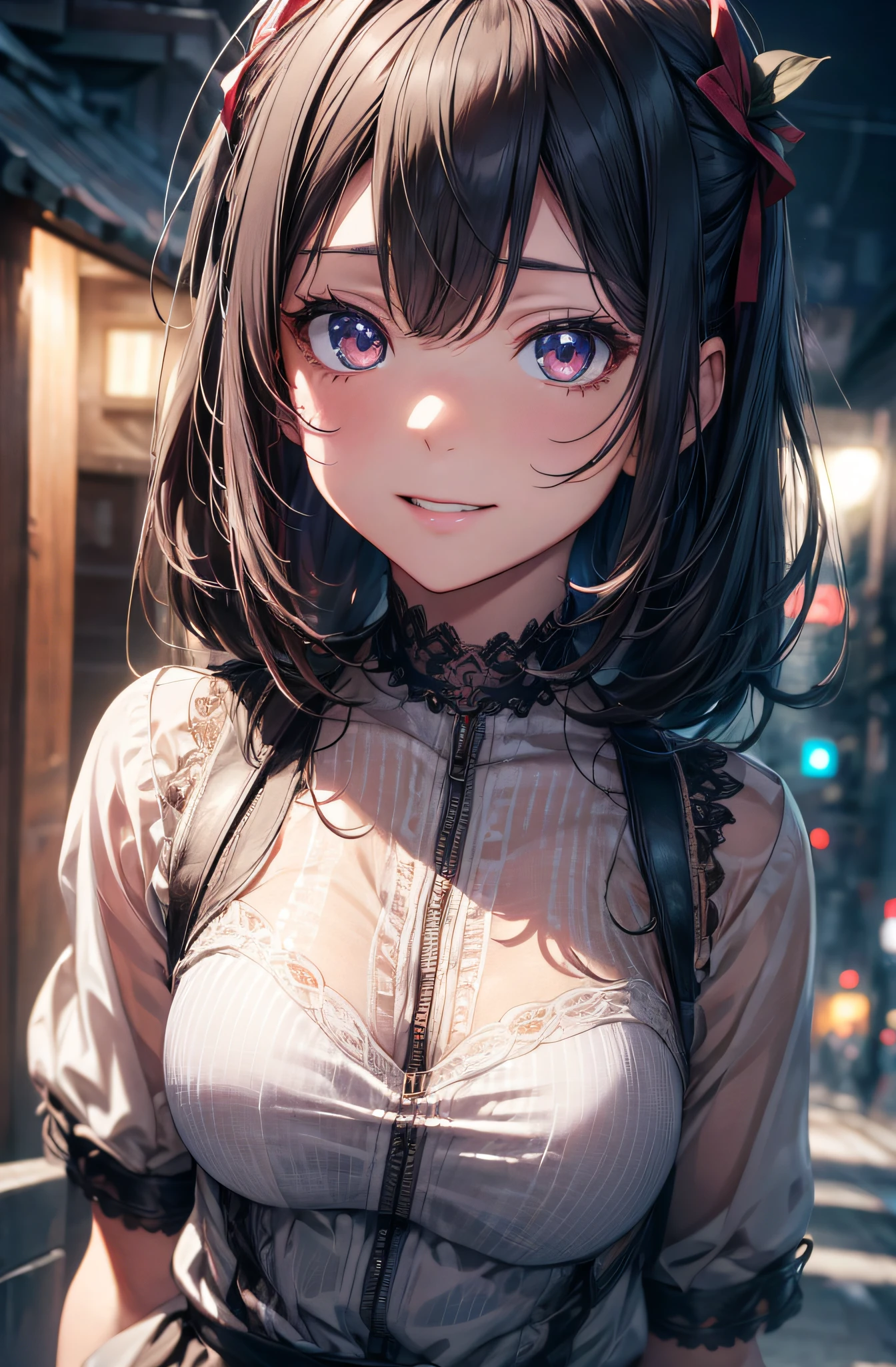 (((Beautiful girl small breasts))),Cute woman、(((Upper body naked))),Big smile,(((Completely naked))),Shoulder-length hair、Round face,Big eyes,Shoulder-length hair、 Round eyes、No makeup、Sweaty、Sweating、(((A costume made of thin black belts))),(((Battlesuits of the future)))、Complex background punk, , Futuristic, Post-apocalyptic, dark, 薄dark光, ((masterpiece, Highest quality, )),(((Nipples exposed through the gaps in her clothes))),,(((Small nipples))),(((Small areola))),(((Nipple details))),The neon-lit streets of a cyberpunk metropolis, Ignoring the boundaries between reality and technology、(((Small breasts)))、(((Small breasts)))、Pretty beautiful girl、(((Cute face like an elementary school student)))、(((Young face)))