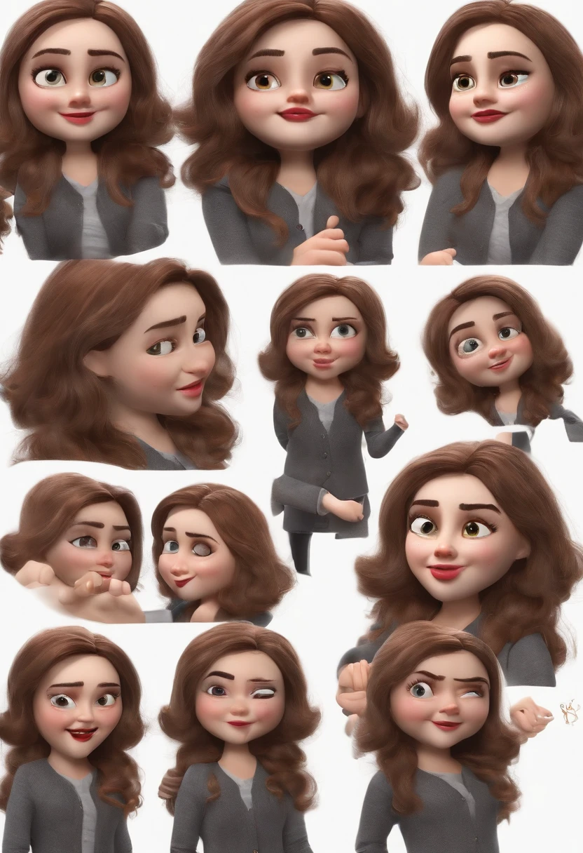 Cute girl avatar，Emoji pack，（glasses），(9 emojis，emoji sheet of，Align arrangement)，9 poses and expressions（grieves，astonishment，having fun，exhilarated，big laughter，Angry，doubt，Touch your head，Sell moe, cute），Anthropomorphic style，Chinese style，Black strokes，Different emotions，9 poses and expressions，8K