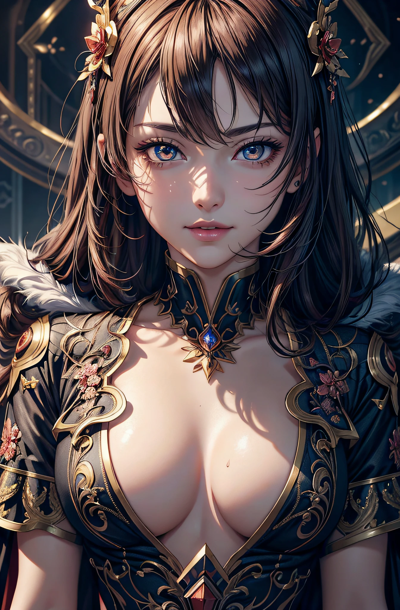 closeup face, detailed digital anime art, Anime with small details, Best Quality, Masterpiece, Ultra-detailed, Beautiful, hight resolution, Original,CG 8K ультрареалистичный, perfect artwork, beatiful face, Face Clean, Skin, hyper realistic, Ultra Detailed, A detailed eye, dramatic  lighting, (Realistic) Realistic, Full HD, Best Quality, Best Quality, Beautiful lighting, (8k wallpaper of extremely detailed CG unit), High Details, sharp-focus, The art of dramatic and photorealistic painting, sexy clothes, Lustful smile, lust, taut clothes, pretty eyes,