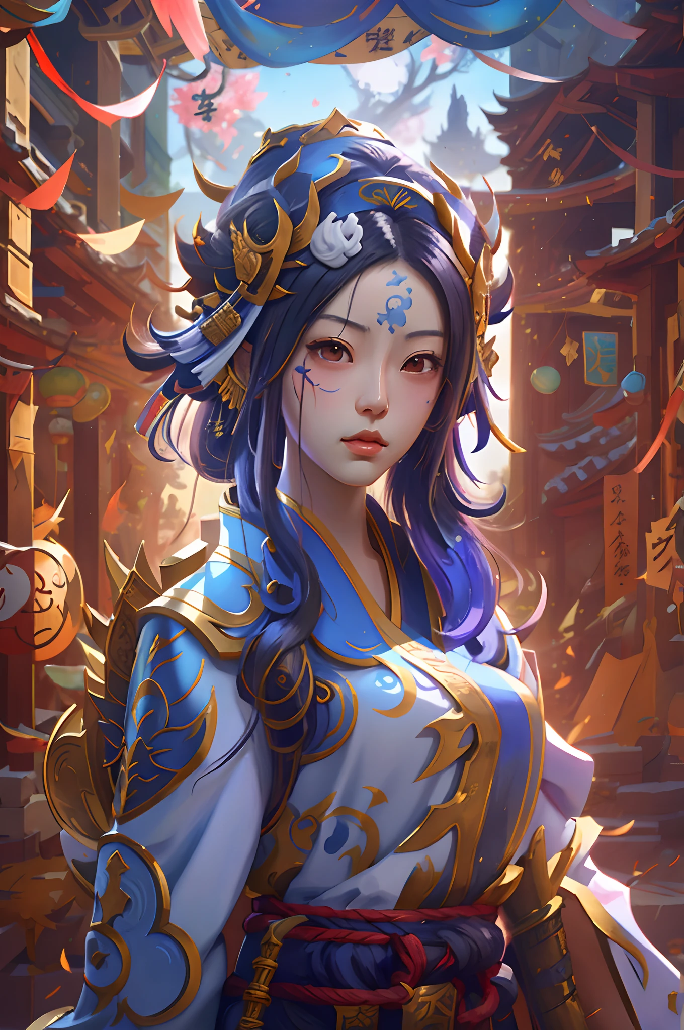 Painting of a woman wearing a helmet on her head, character art of maple story, onmyoji portrait, Yun Ling, nezha, bian lian, G Liulian art style, inspired by Takehisa Yumeji, Katana Zero video game character, official character art, vanillaware artwork, inspired by Li Mei-shu，large breats