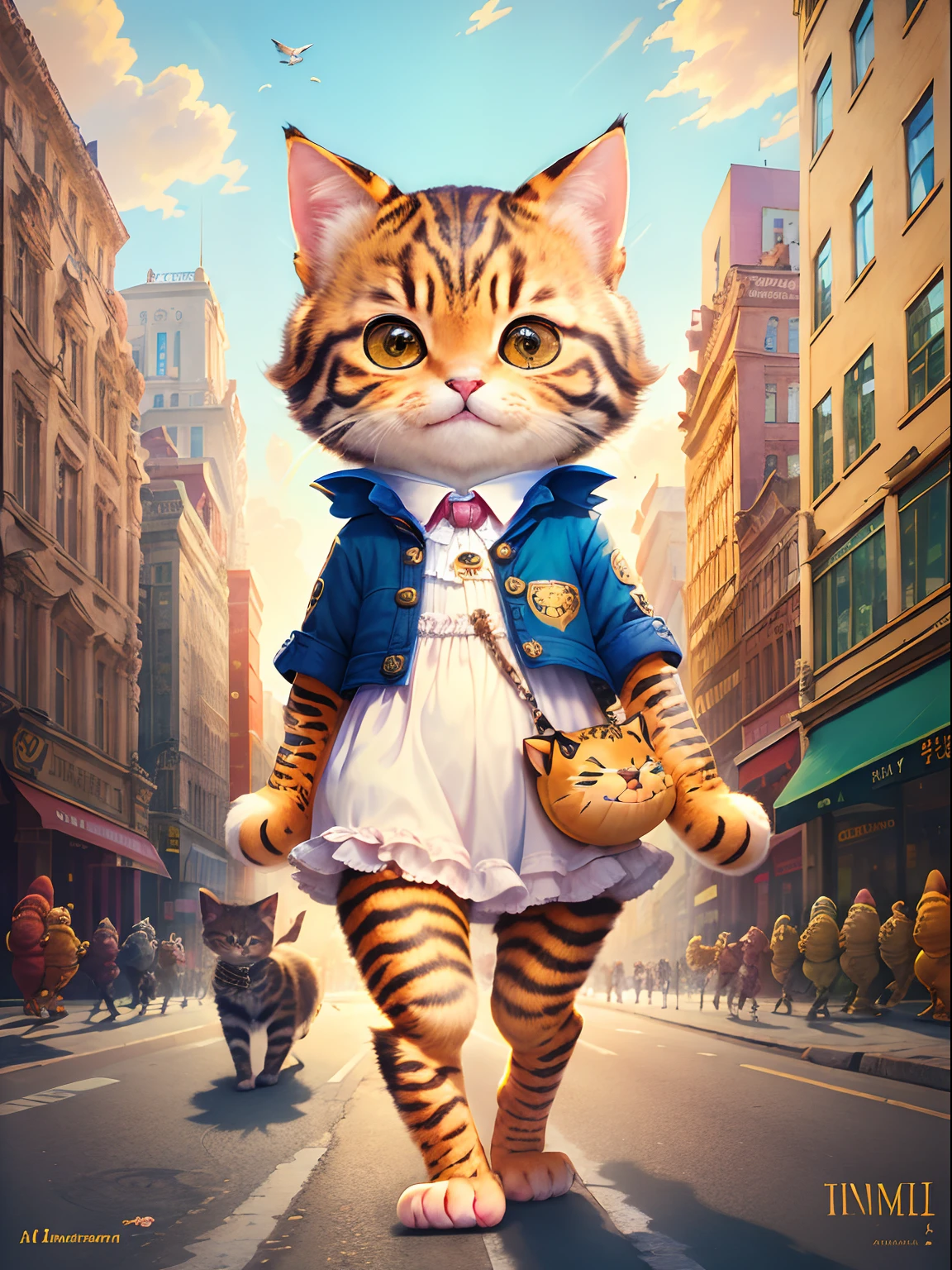 Masterpiece, (ultradadetailed), ((((Animal anthropomorphism)))), a lot of cute kittens ,((( Casual clothes ))), Lovely,(((Sunny city streets))),Happy cityscape,HighestQuali,solofocus,(Thin and light:1.04),full bodyesbian,kid,baby,复杂(high detal:1.1)