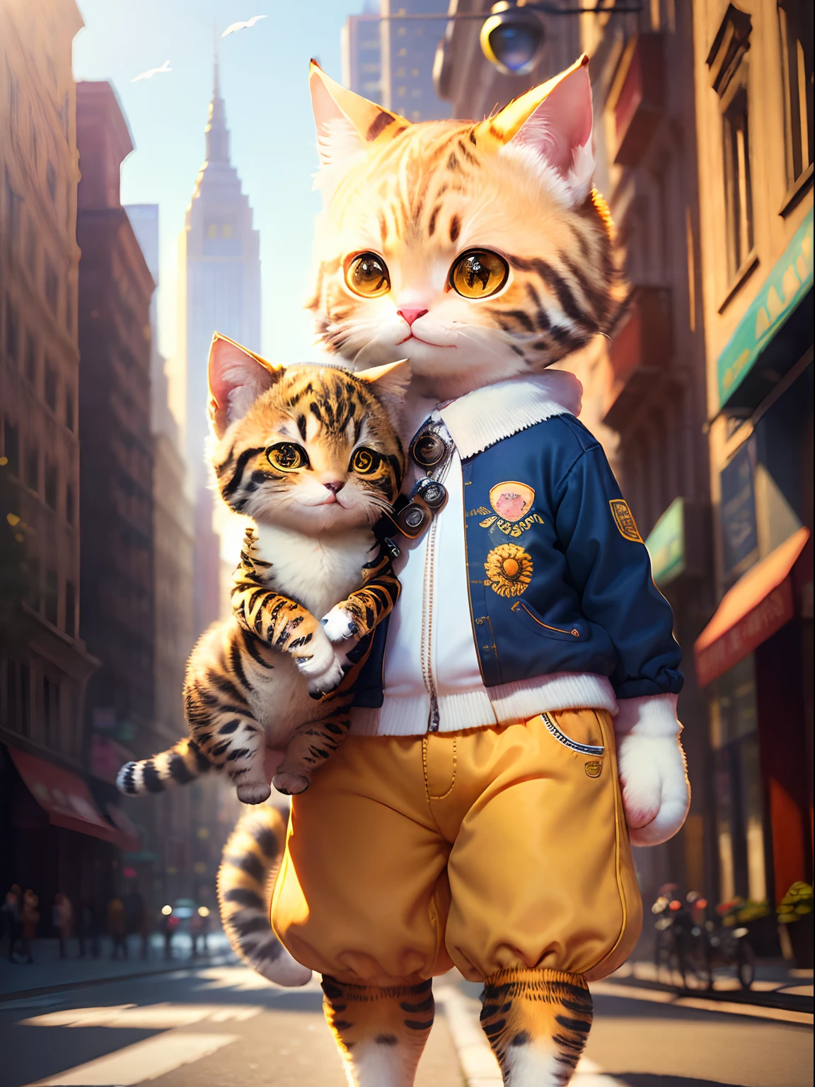 Masterpiece, (ultradadetailed), ((((Animal anthropomorphism)))), a lot of cute kittens ,((( Casual clothes ))), Lovely,(((Sunny city streets))),Happy cityscape,HighestQuali,solofocus,(Thin and light:1.04),full bodyesbian,???,baby,复杂(high detal:1.1)