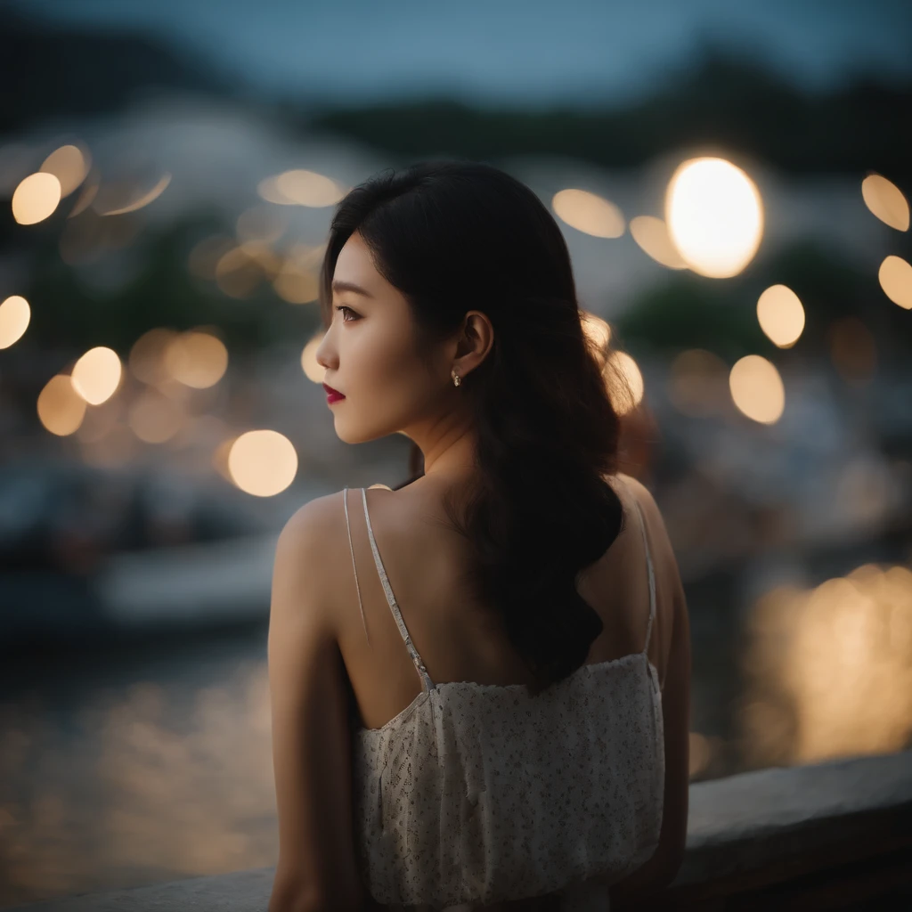 Beautuful Women、japanes、Best Quality、8K、Raw photo、Dreams、wanting、evening、天空、Rear view、
