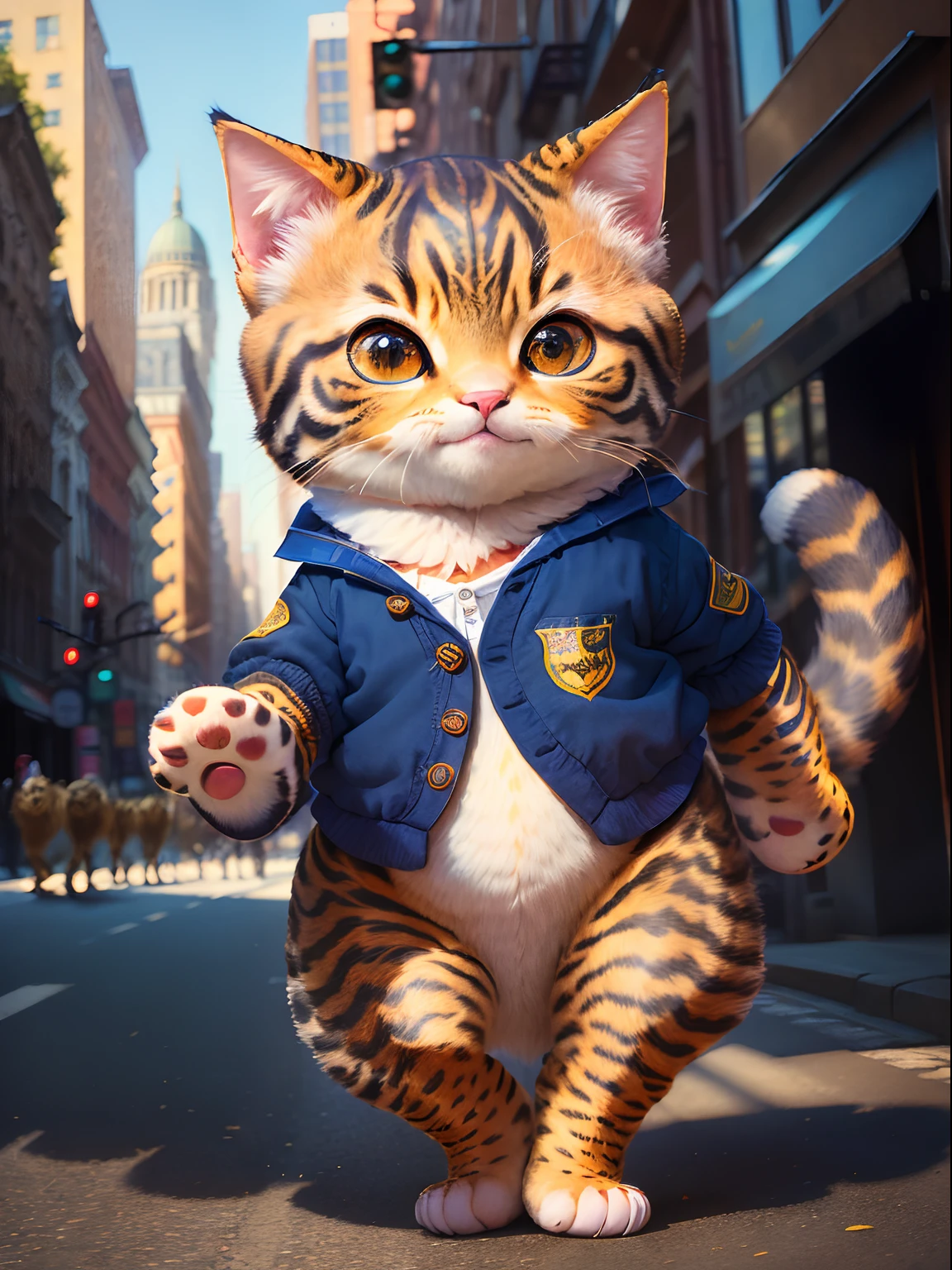 Masterpiece, (ultradadetailed), ((((Animal anthropomorphism)))), a lot of cute kittens ,((( Casual clothes ))), Lovely,(((Sunny city streets))),Happy cityscape,HighestQuali,solofocus,(Thin and light:1.04),full bodyesbian,???,baby,复杂(high detal:1.1)
