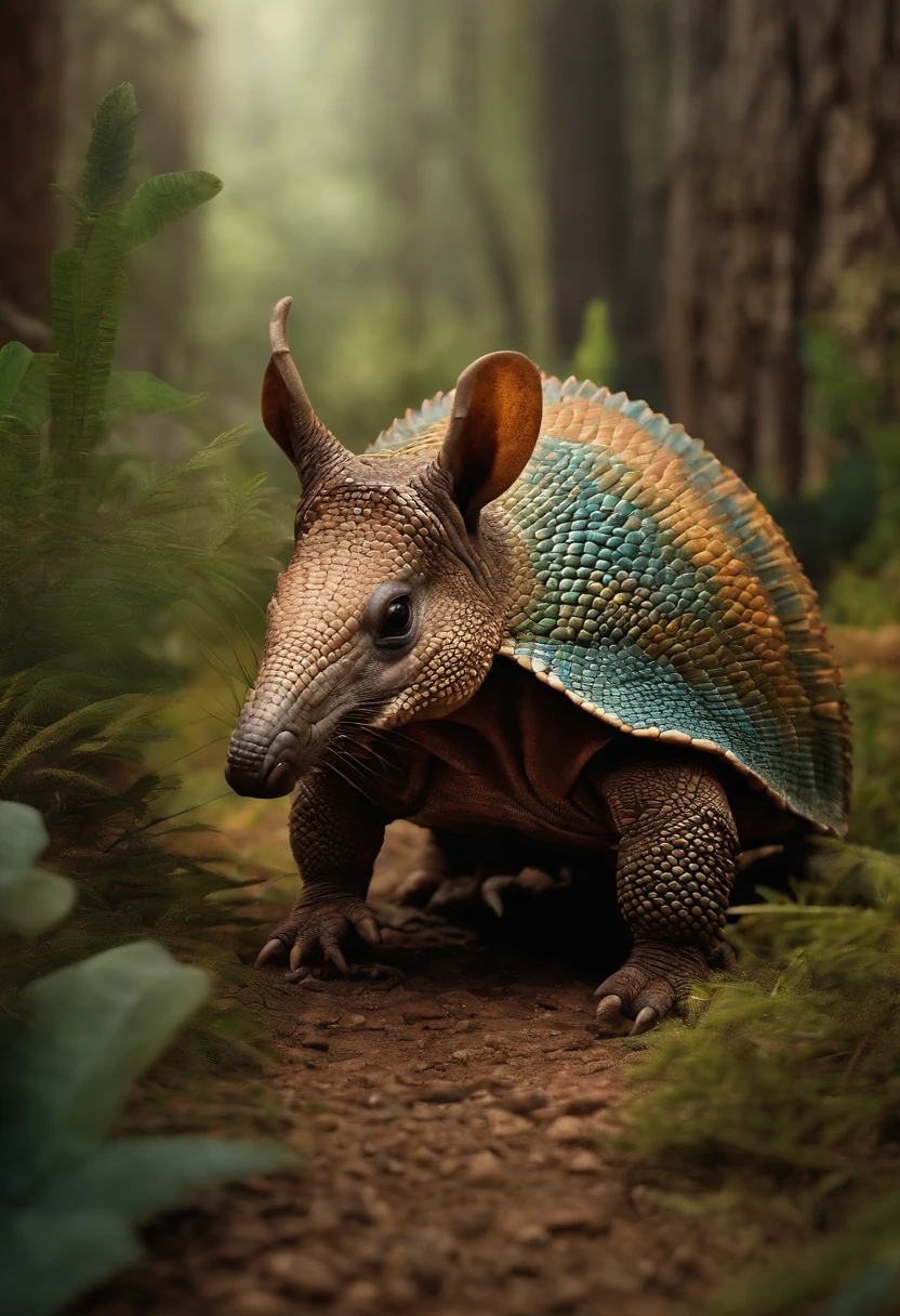 ARMADILLO EN MEDIO DE UNA CIUDAD LLENA DE DINOSAURIOS CON COLAS LARGAS