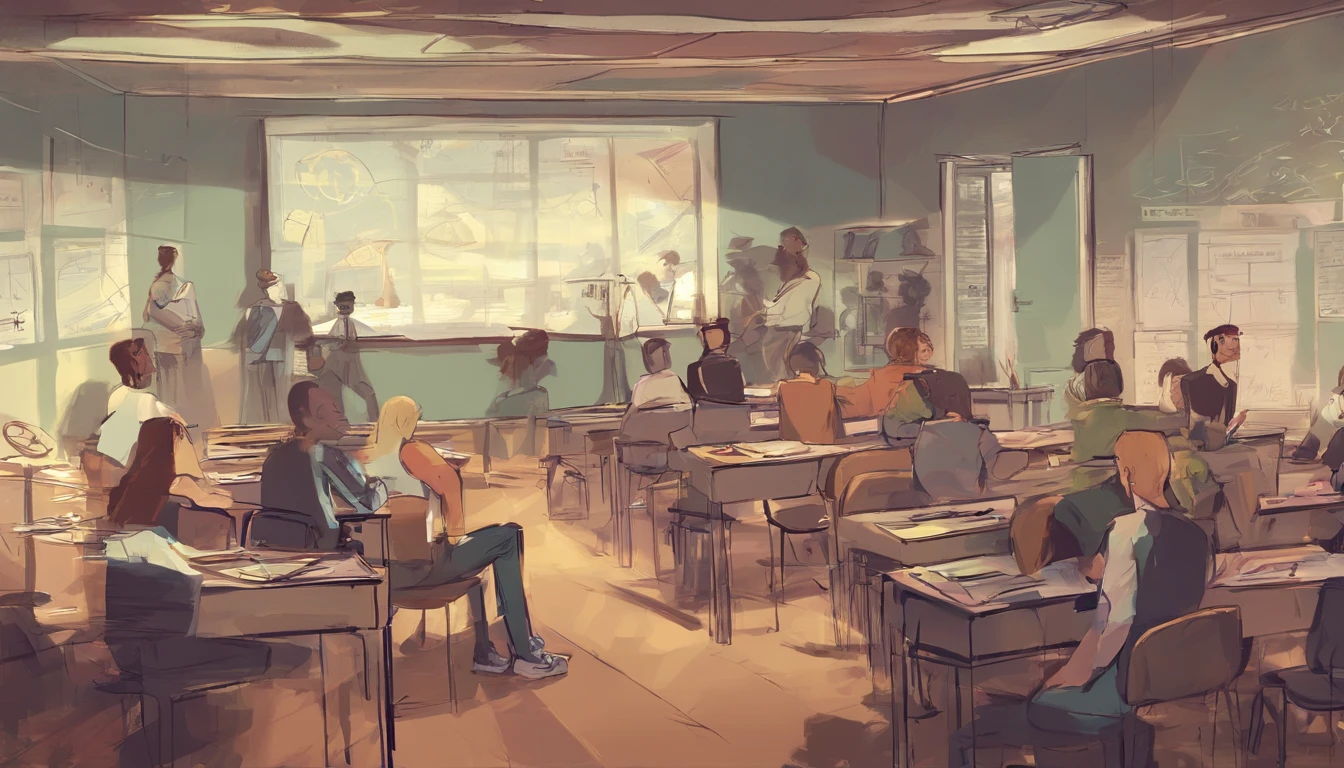 group of friends in a class room