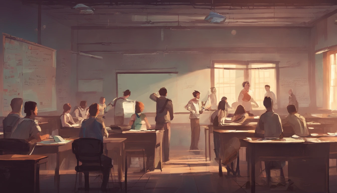 group of friends in a class room