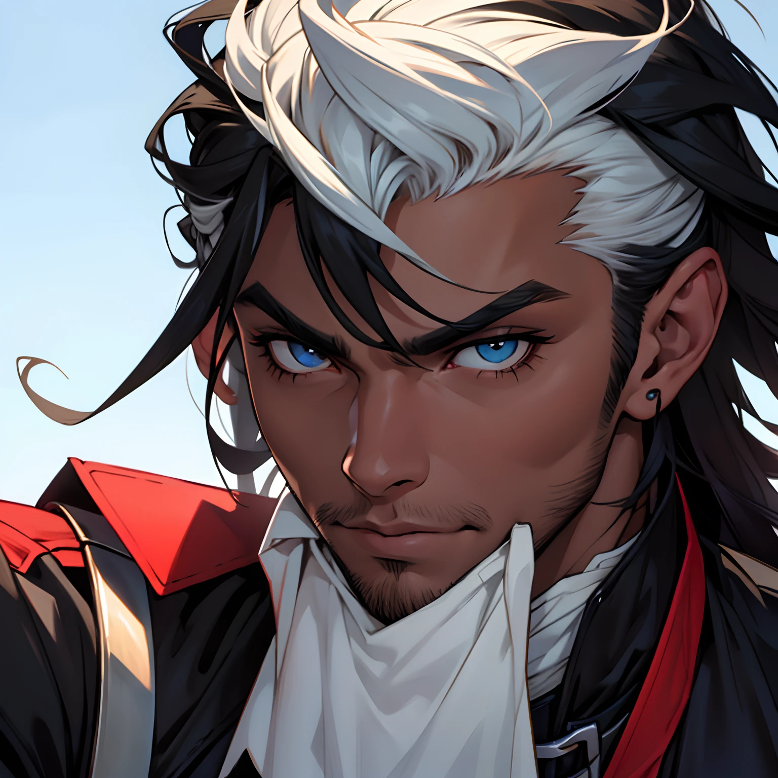 homem cabelo preto, heterocromia, brincos, pale skinned