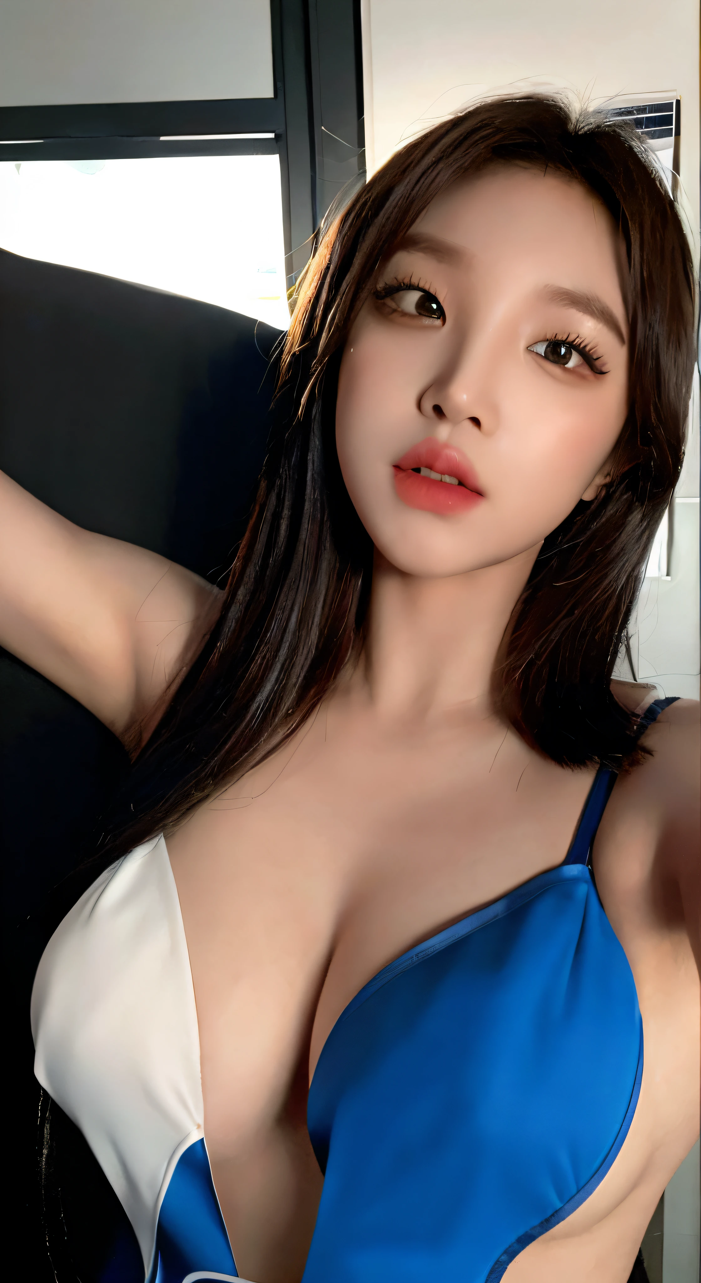 (Raw photo, Best Quality), POV, (Realistic, Photorealsitic:1.3), ((Costume with open chest)), doress, The best qualities of a girl, Highly detailed, masutepiece, Ultra-detailed, Illustration, 1girl in, The upper part of the body_Body, Dynamic Angle, the Extremely Detailed CG Unity 8K Wallpapers, inky, amazing, play