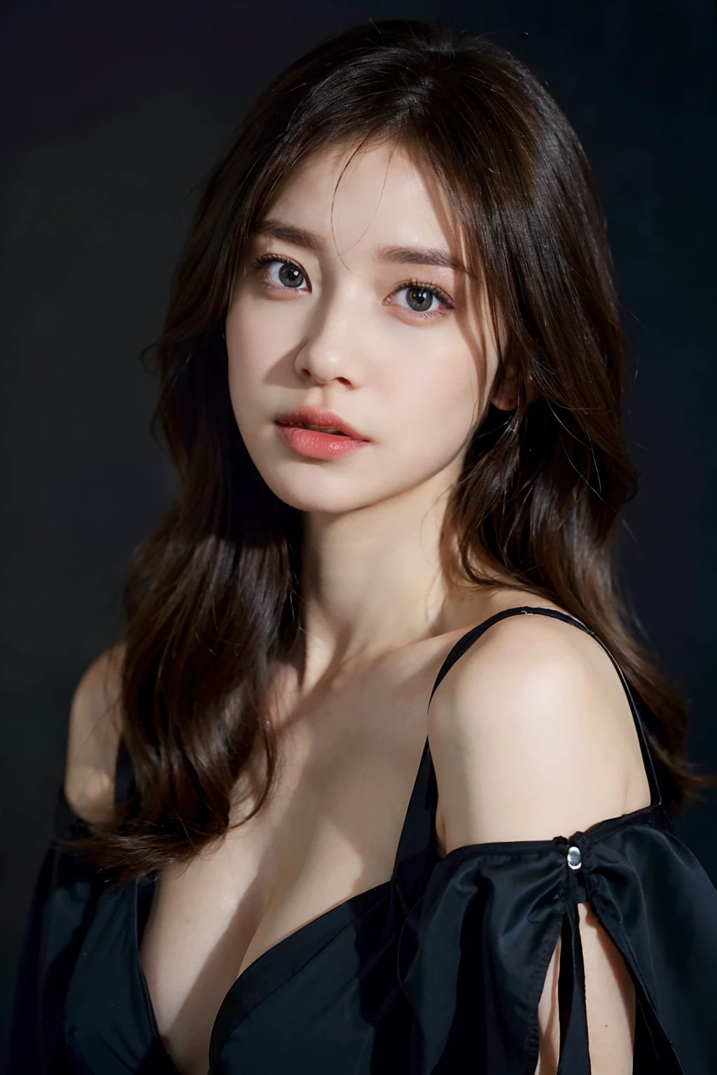 (best quality,4k,highres),(realistic:1.37),detailed eyes, black dress