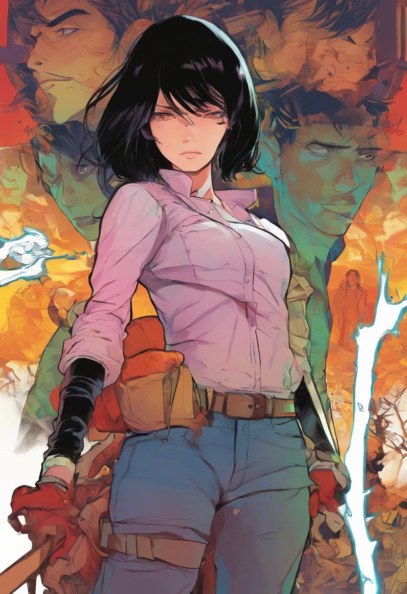 A dark-haired　femele　校服　Chainsaw Man Style　Asa Mitaka