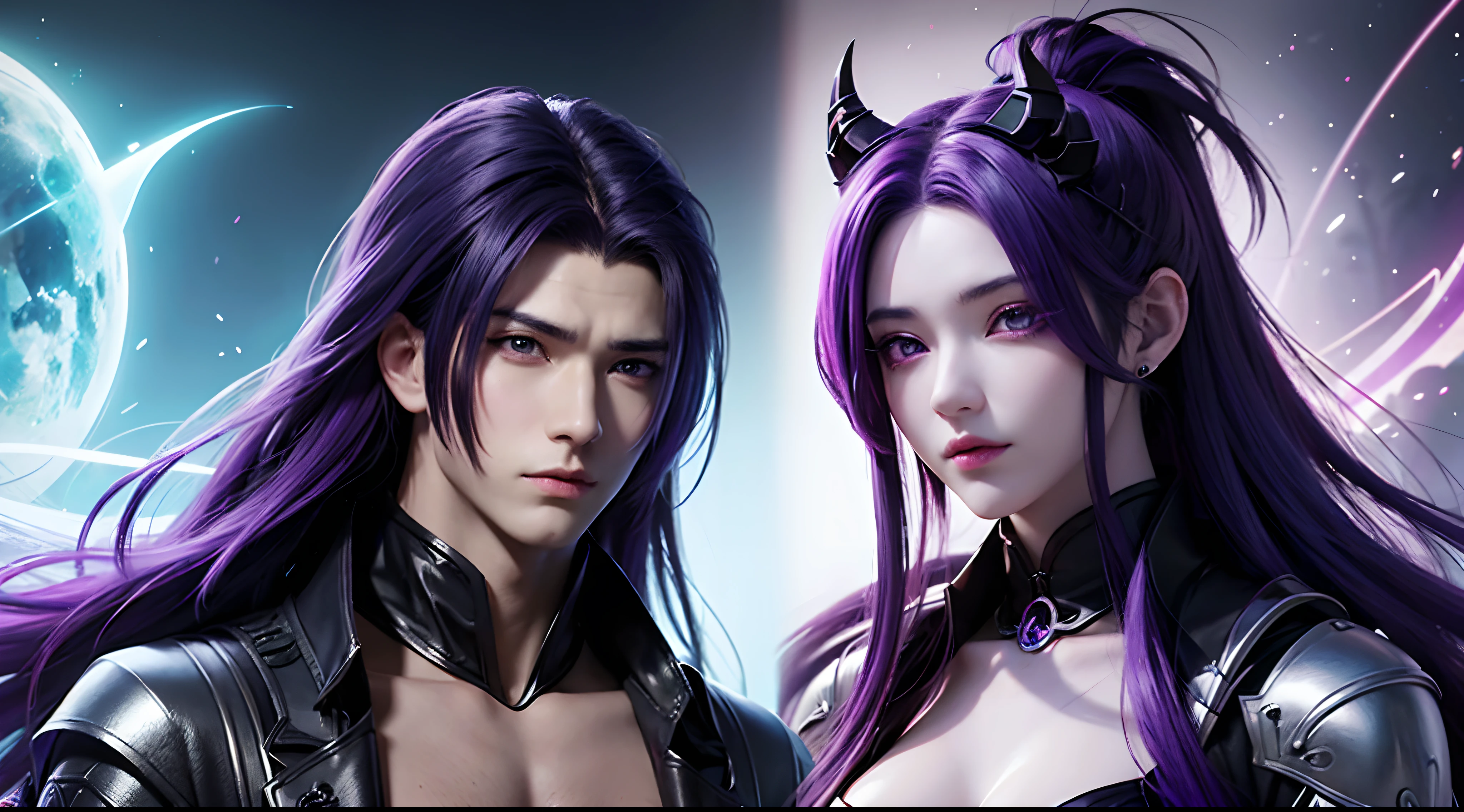 anime character with purple hair and glowing eyes in front of a dark background, handsome guy in demon slayer art, epic fantasy art style, badass anime 8 k, epic fantasy digital art style, detailed digital anime art, human male demon, portrait of hades, epic fantasy art style hd, fierce expression 4k, demon male, extremely detailed artgerm