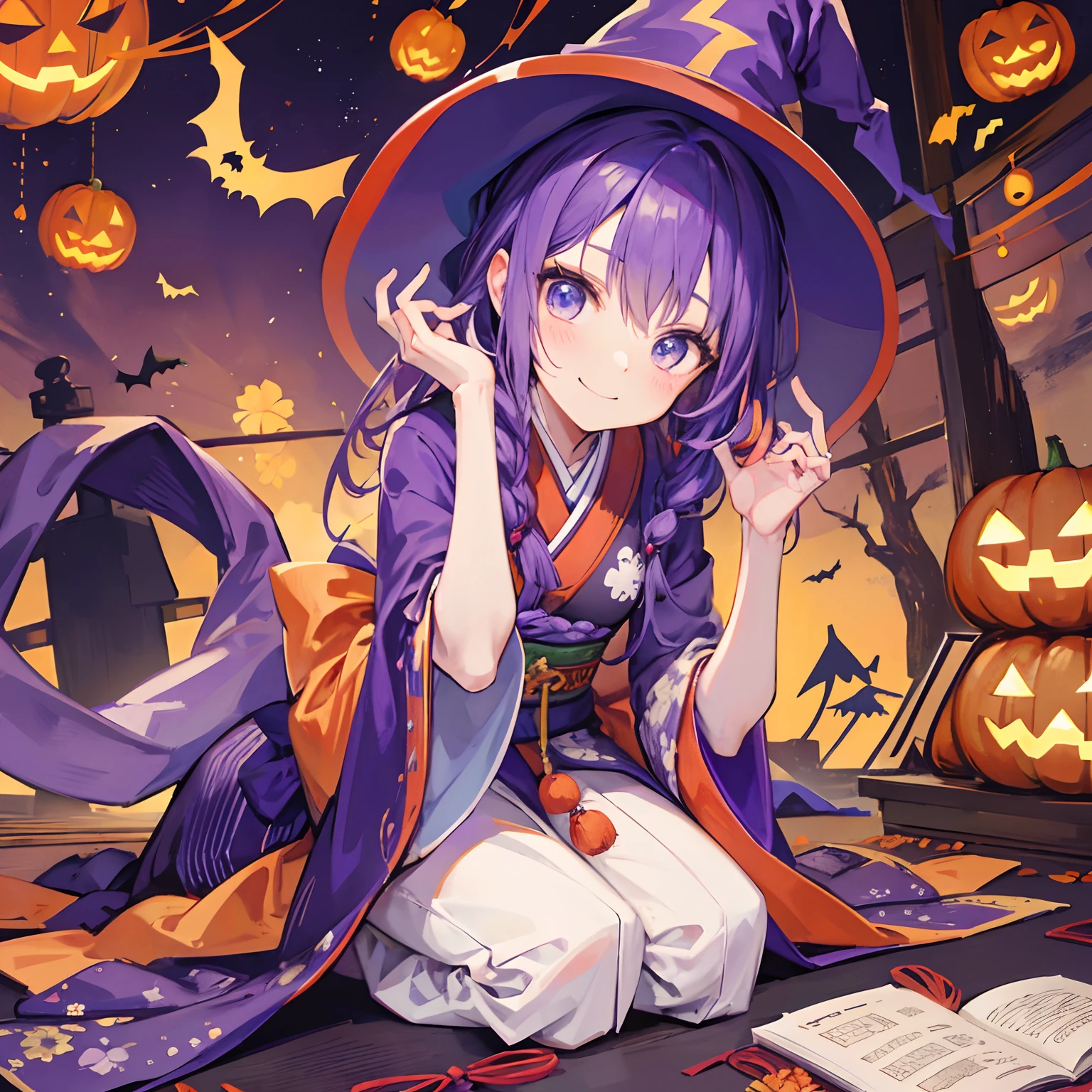 Halloween, a wizard in Japanese clothes, a prankster, and a shy smile.