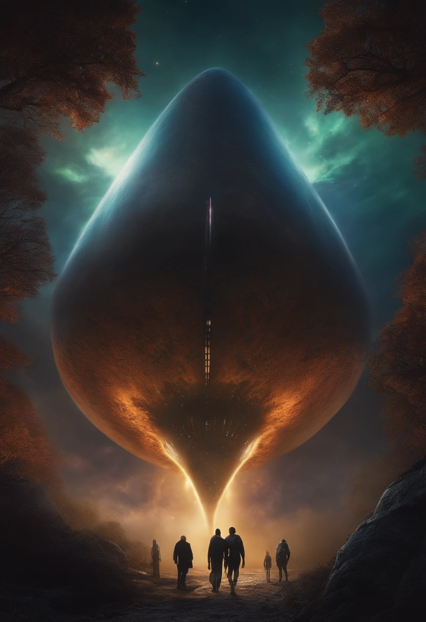 Alien beasts float in the sky,Underneath are the people looking up at it