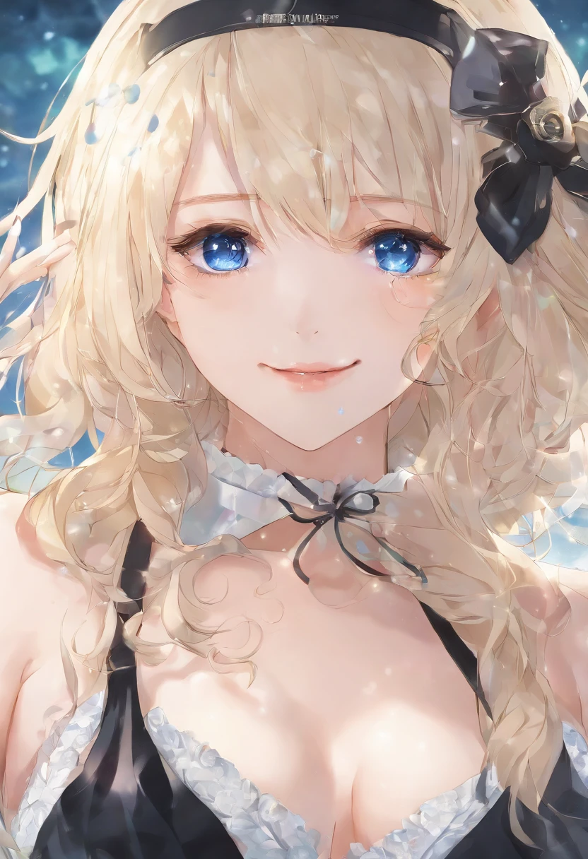 Smiling, 21 years old, blonde hair, blue eyes, high resolution, masterpiece, best quality, realistic skin texture, texture, detailed eyes, professional, 4k, charming smile, full body shot, sexy black lingerie,naked, Seductive Pose, Seductive face, photorealistic, boudoir lighting