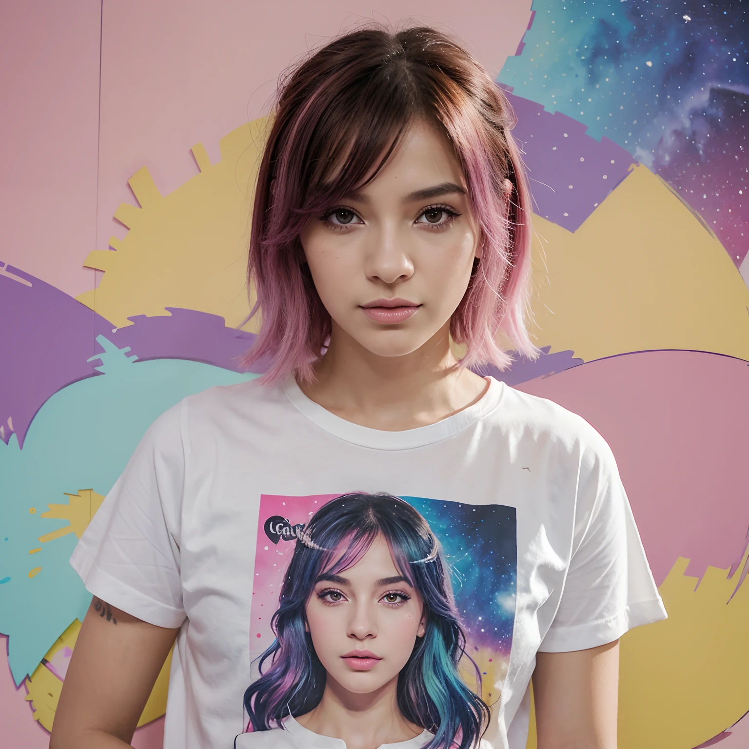uma garotinha fofa, pink lips, Vestindo uma camisa branca brilhante, no estilo da paleta de cores suave aurorapunk, an anime illustration of his face, gifs animados, hand drawn animation, charming sketches, Suave e brilhante, Romantismo nebuloso, estilo superplano, branco--fundo do ar 1:1--niji 5--estilo expressivo