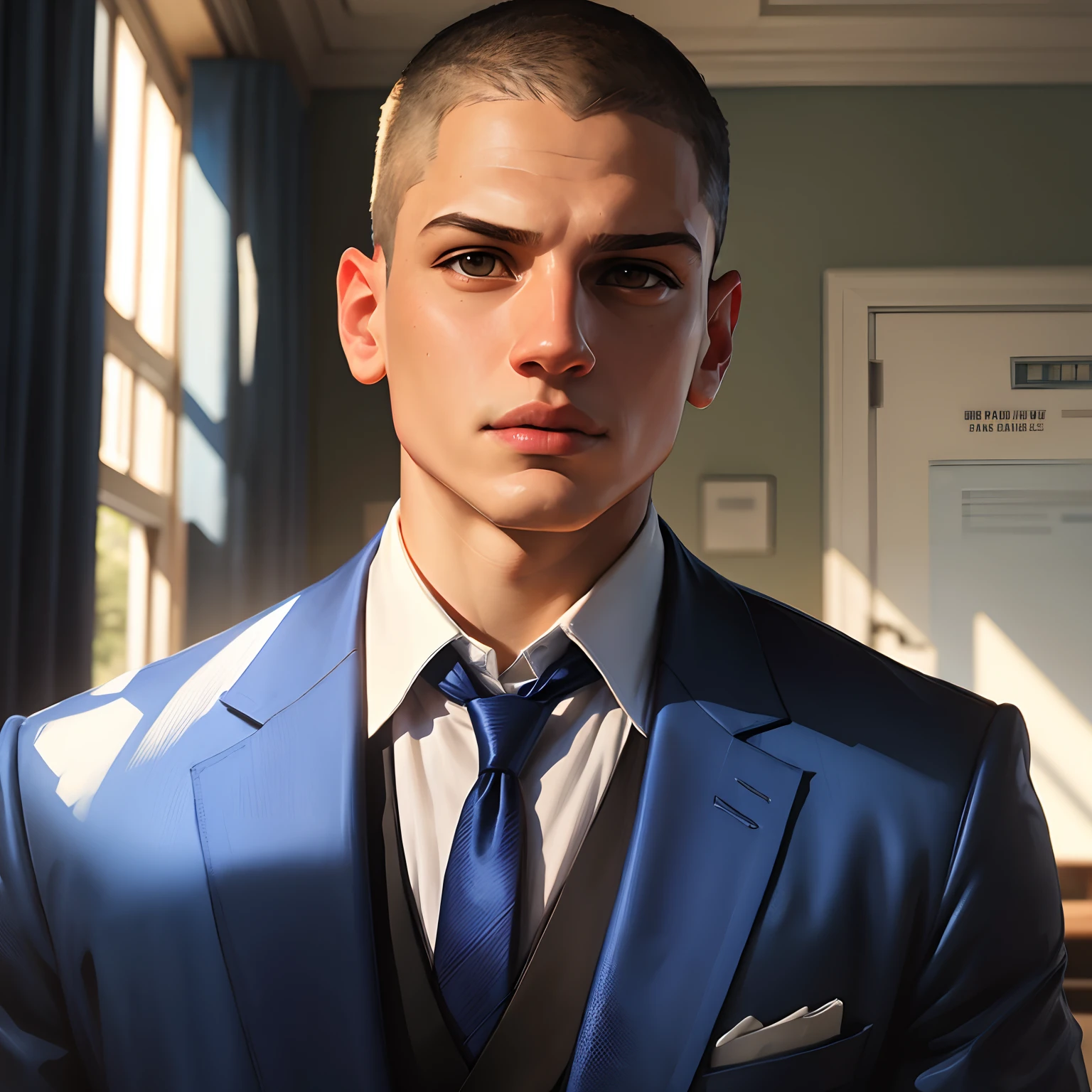 Wentworth miller young  , wearing a fancy royal blue school uniform , Portair HD