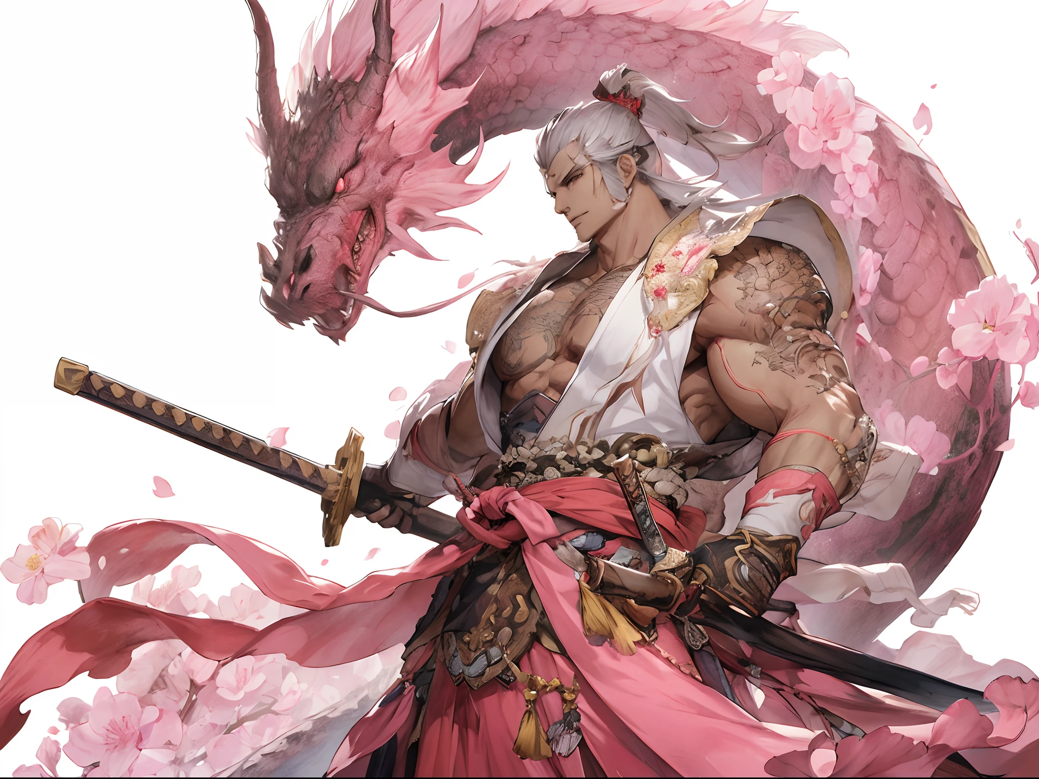 The image of an Araved man holding a Fang Tian painting halberd and a dragon, by Yang J, yiqiang and shurakrgt, drak, author：Yang Jin, ross tran and bayard wu, author：Chen Jiru, zhao yun, Onmyoji detailed art, author：Liang Kai, 2. 5 D CGI anime fantasy artwork, author：Zhou Chen