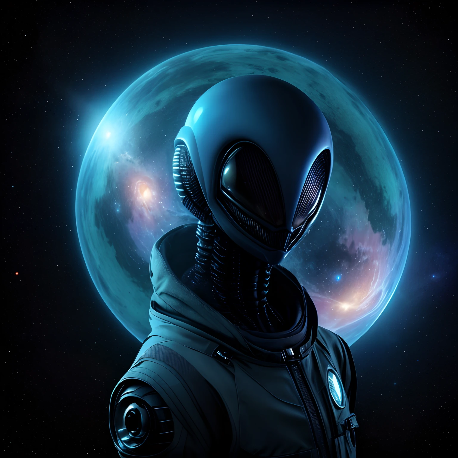 (alien), (no faced alien in a galaxy background), soft lighting, 8K, octal render, render, super realistic, dorso